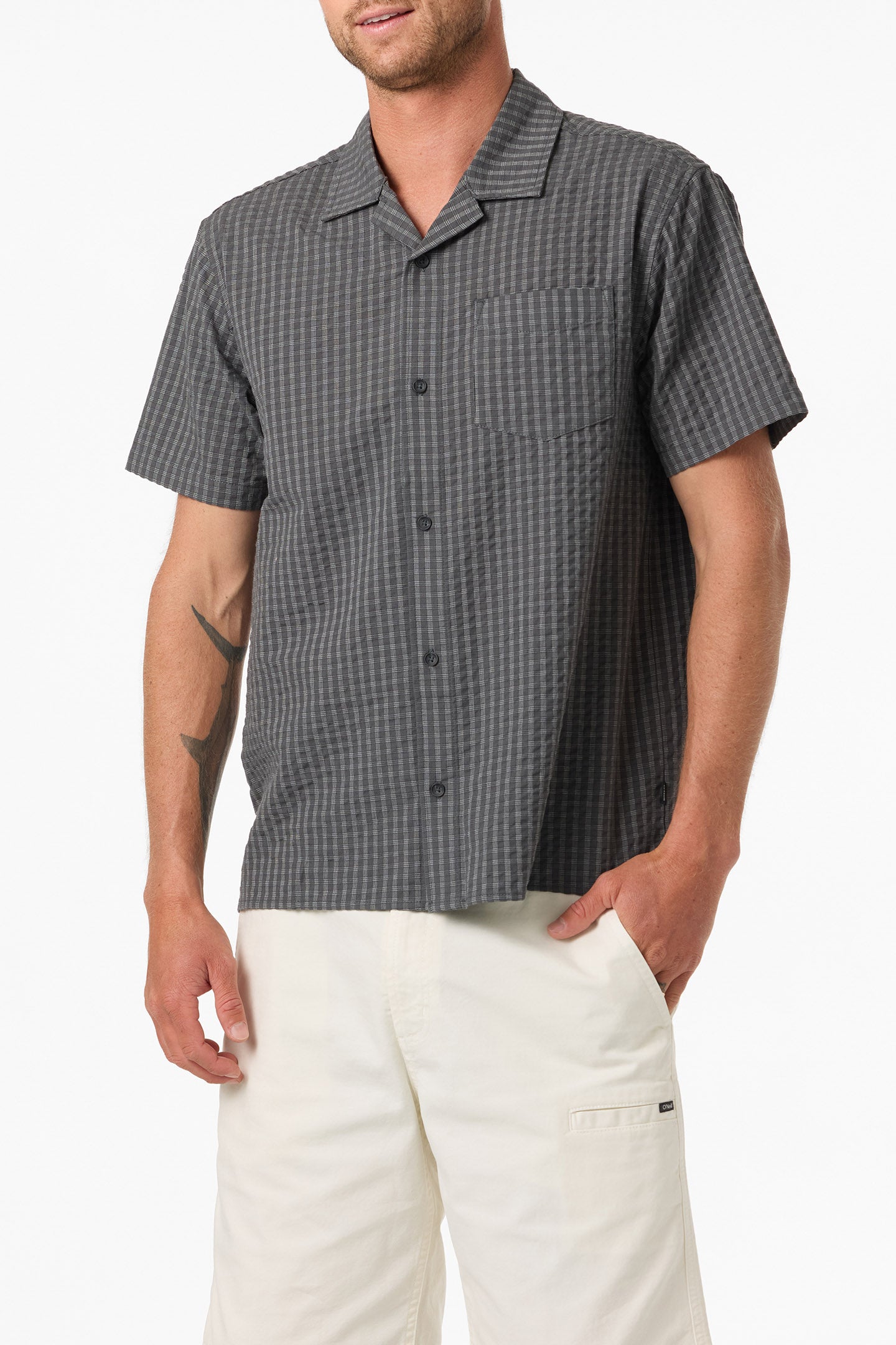 O'Neill Men's O'riginals Seersucker Plaid Shirt in Dark Shadow, Size Large