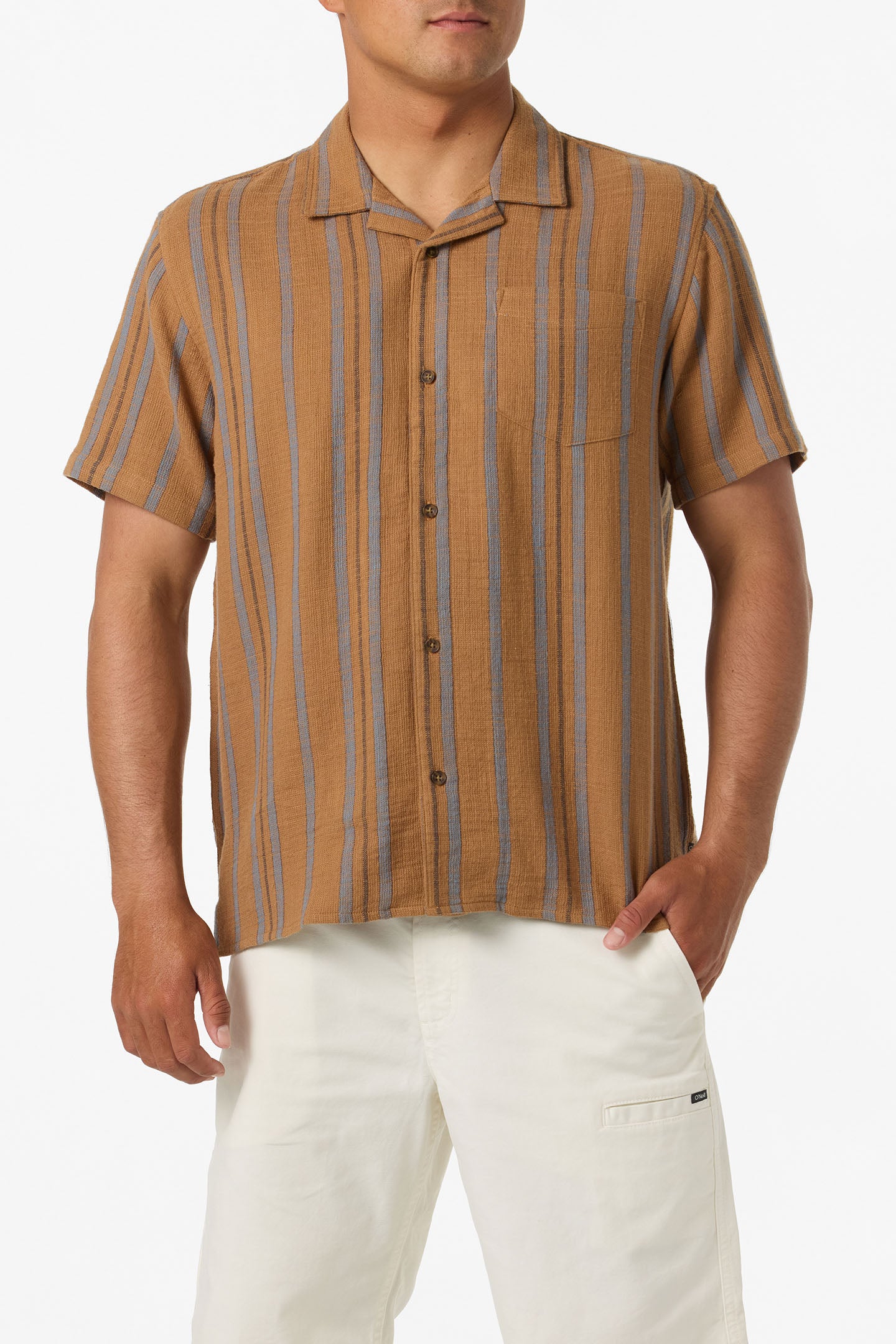 O'Neill Men's O'riginals Stripe Shirt in Toffee, Size 2XL