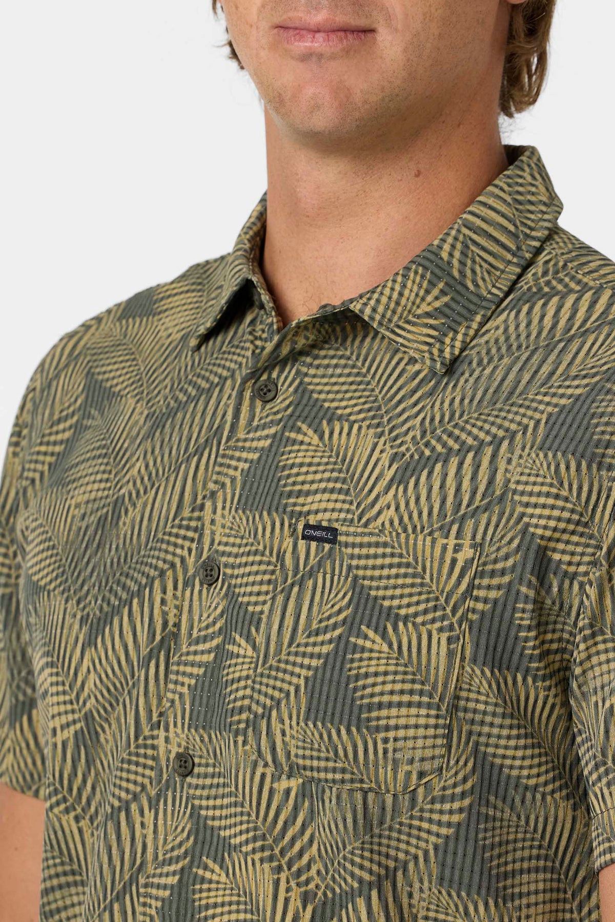 TRVLR Perforated Printed Standard Fit Shirt - Dark Olive | O