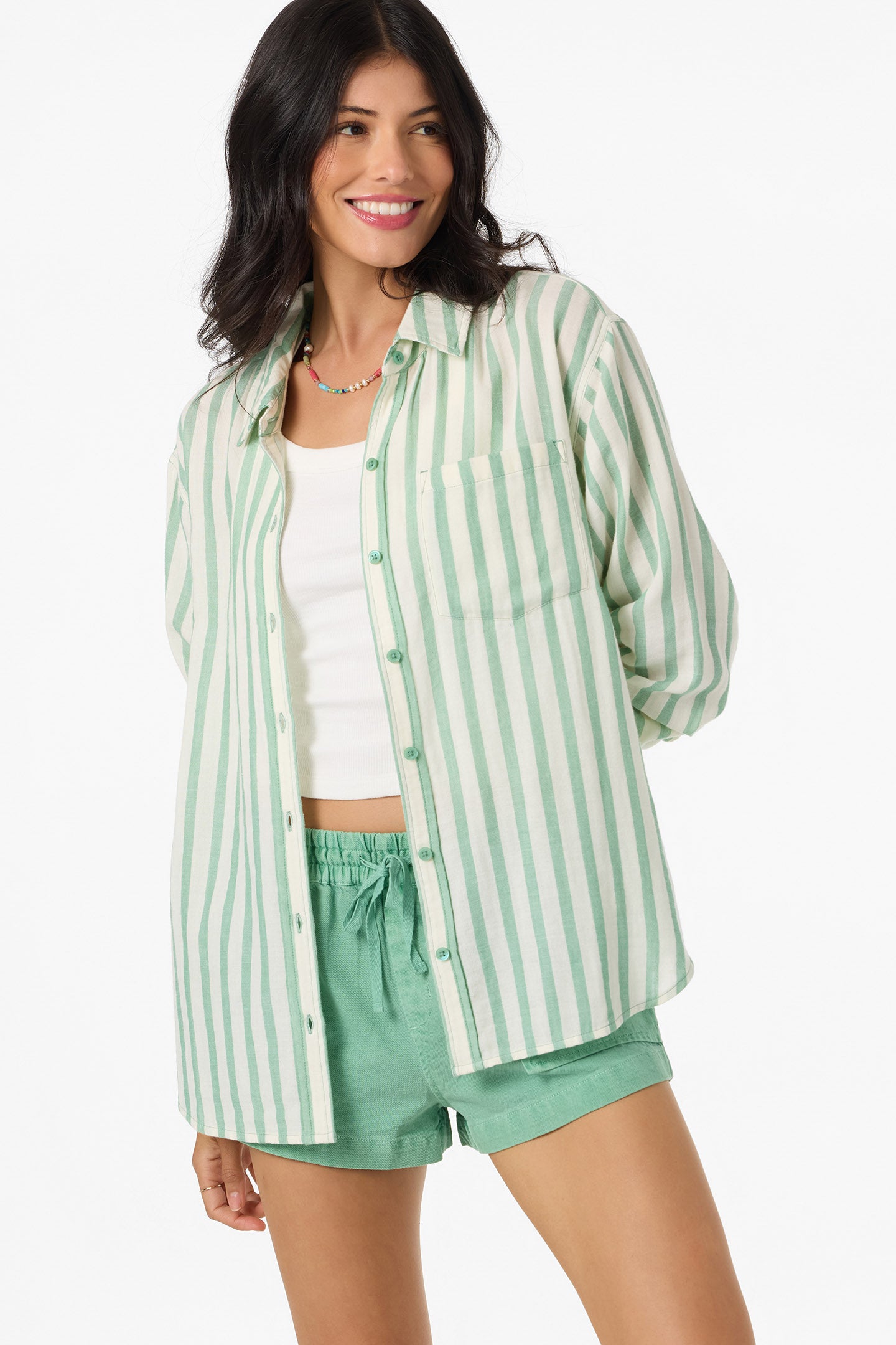 Leni Stripe Relaxed Shirt Long Sleeve Top - Green | O'Neill