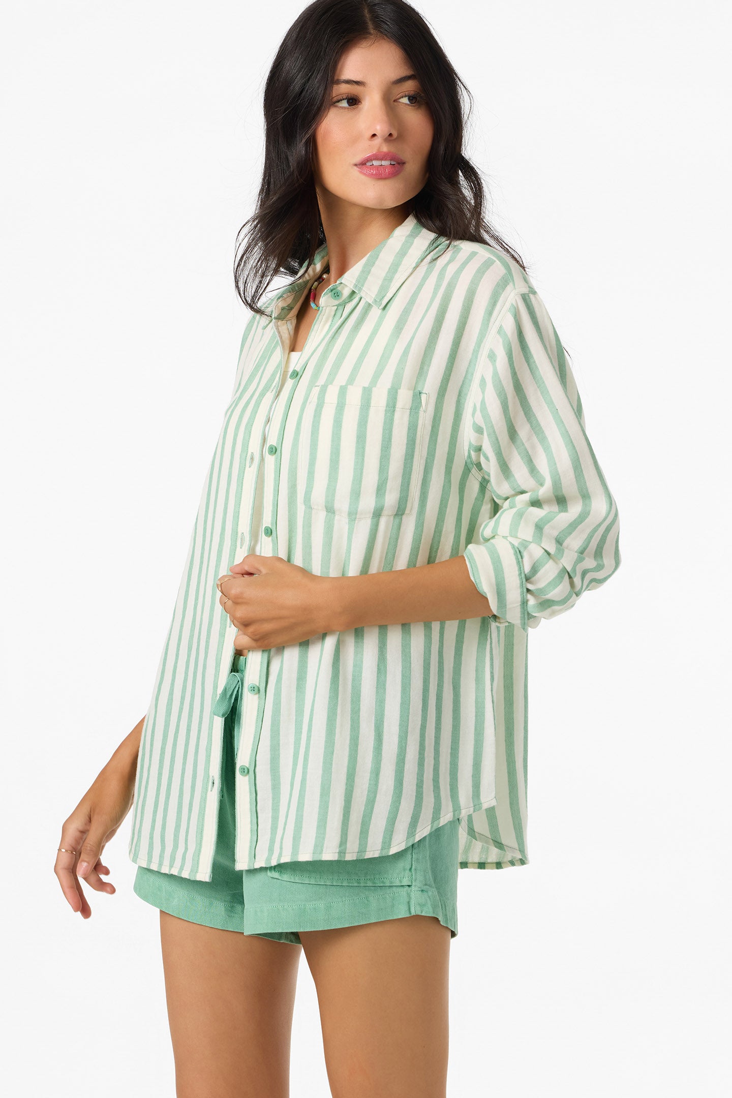 Leni Stripe Relaxed Shirt Long Sleeve Top - Green | O'Neill