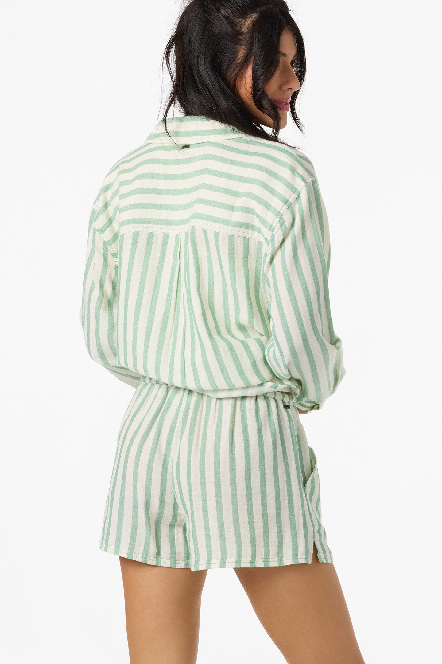 O'Neill Women's Brenda Stripe Beach Shorts in Green, Size 2XL