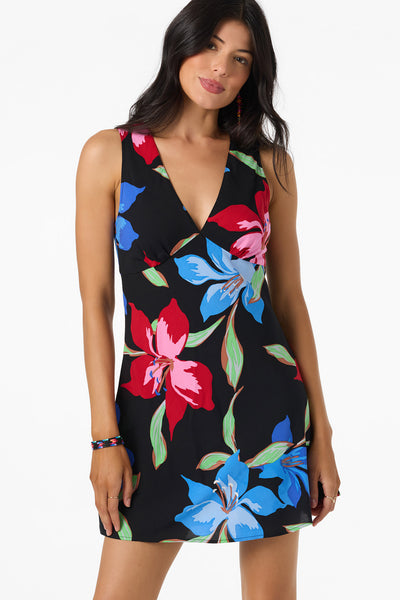O'Neill Women's Eloise Floral Short Dress in Black, Size XL, Viscose O'Neill Women's Eloise Floral Short Dress in Black, Size XL, Viscose