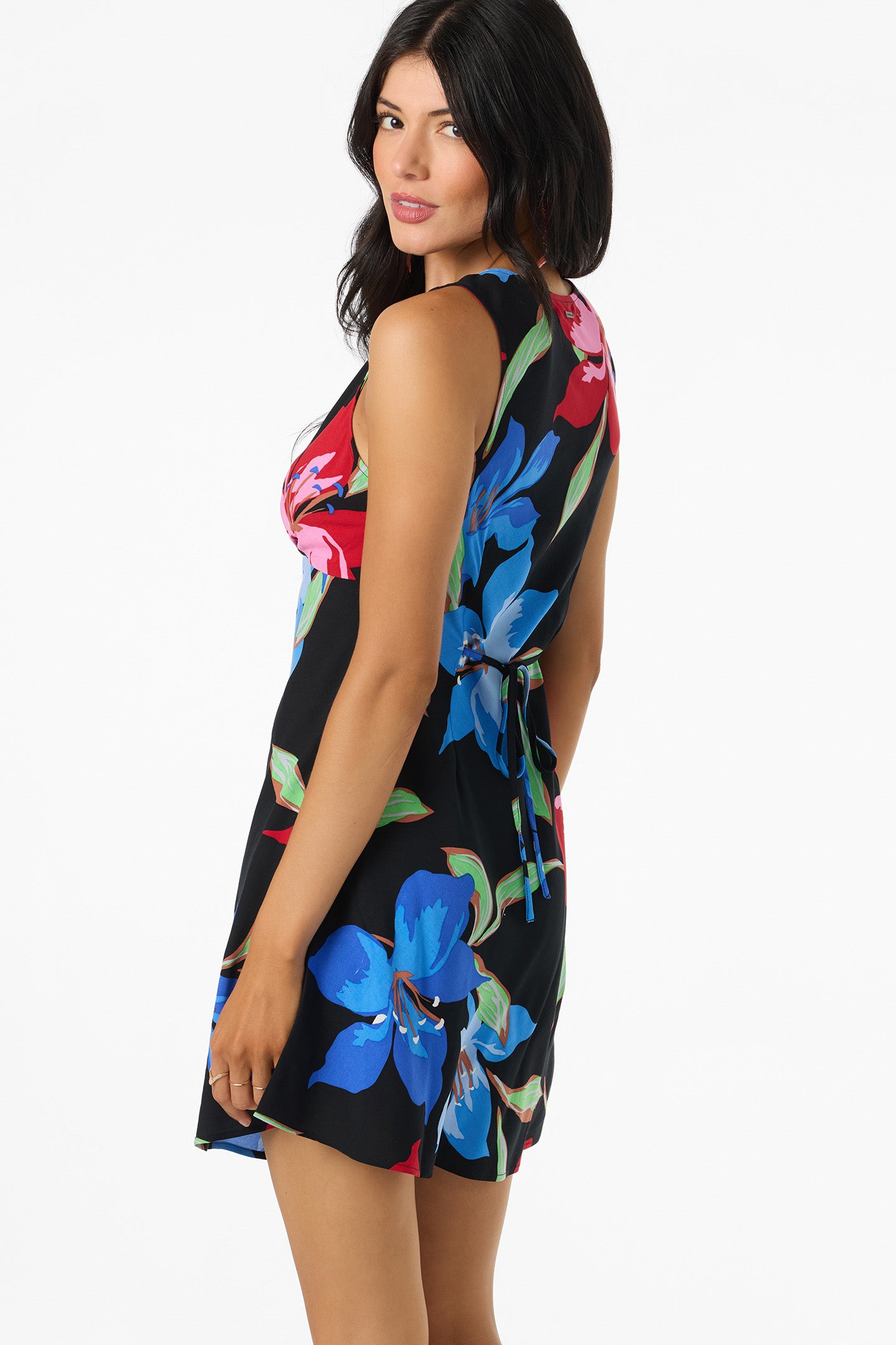 floral short dress O'Neill Women's Eloise Floral Short Dress in Black, Size XL, Viscose
