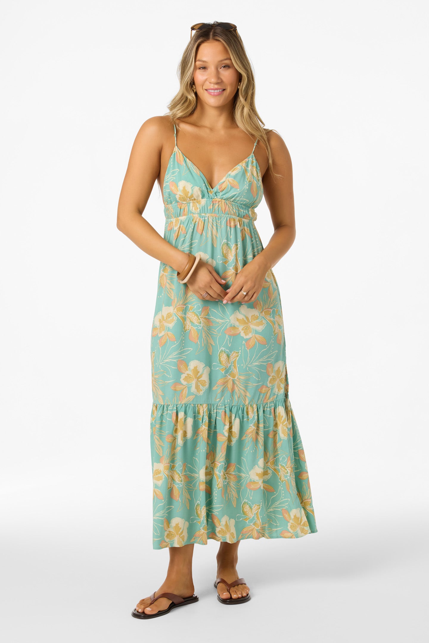 O'Neill Women's Julez Tiki Midi Dress in Green, Size XL, Viscose
