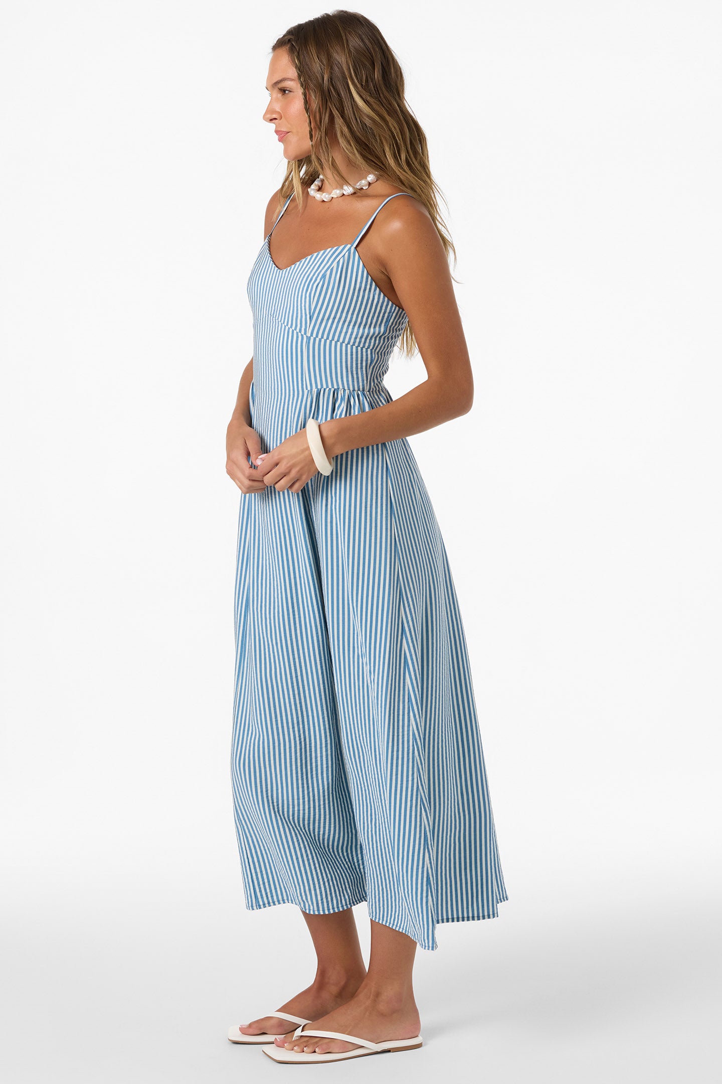 O'Neill Women's Linden Stripe Sweetheart Neck Dress - Tofu