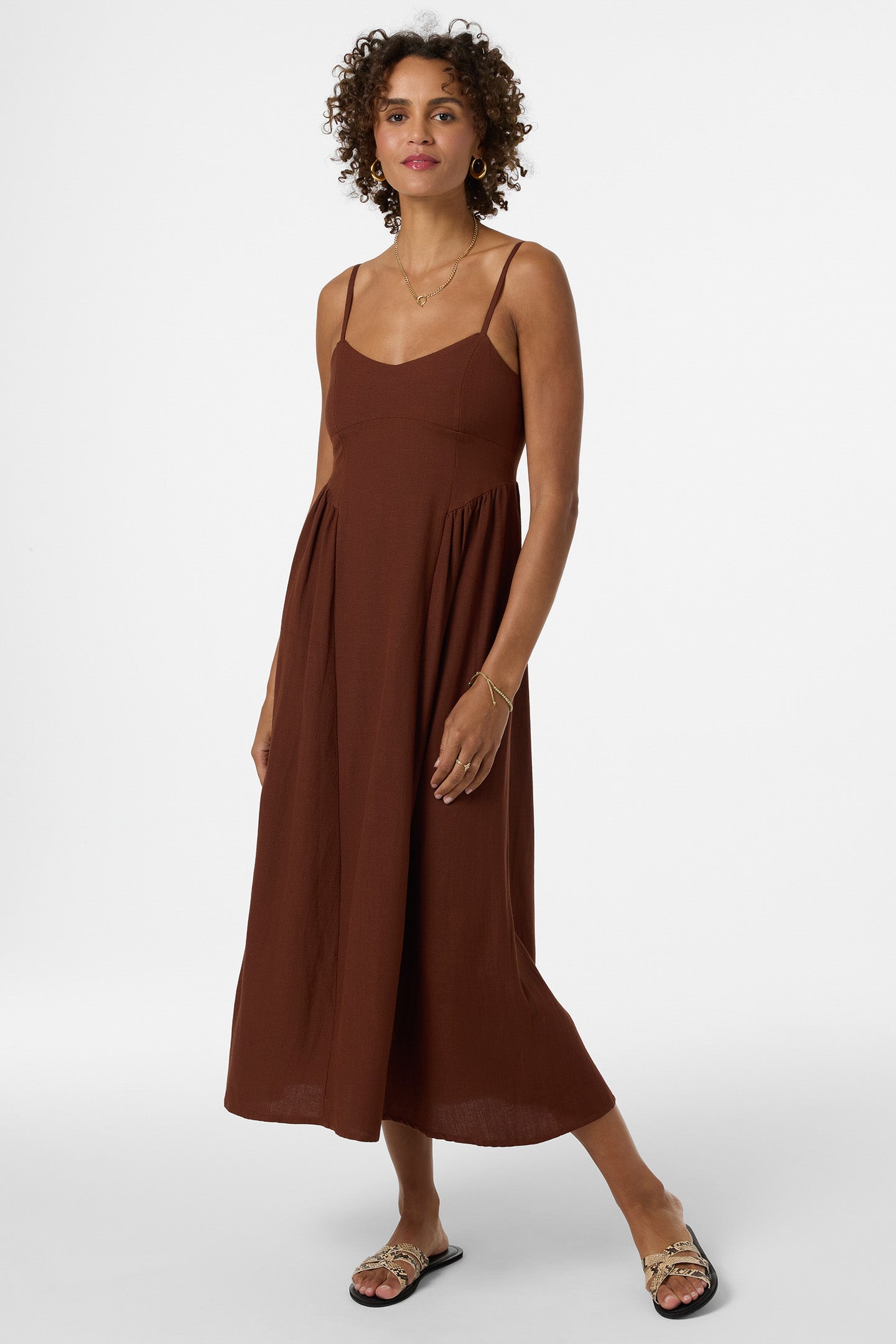 O'Neill Women's Linden Woven Midi Dress - Coconut Brown - Size L O'Neill Women's Linden Woven Midi Dress - Coconut Brown - Size L