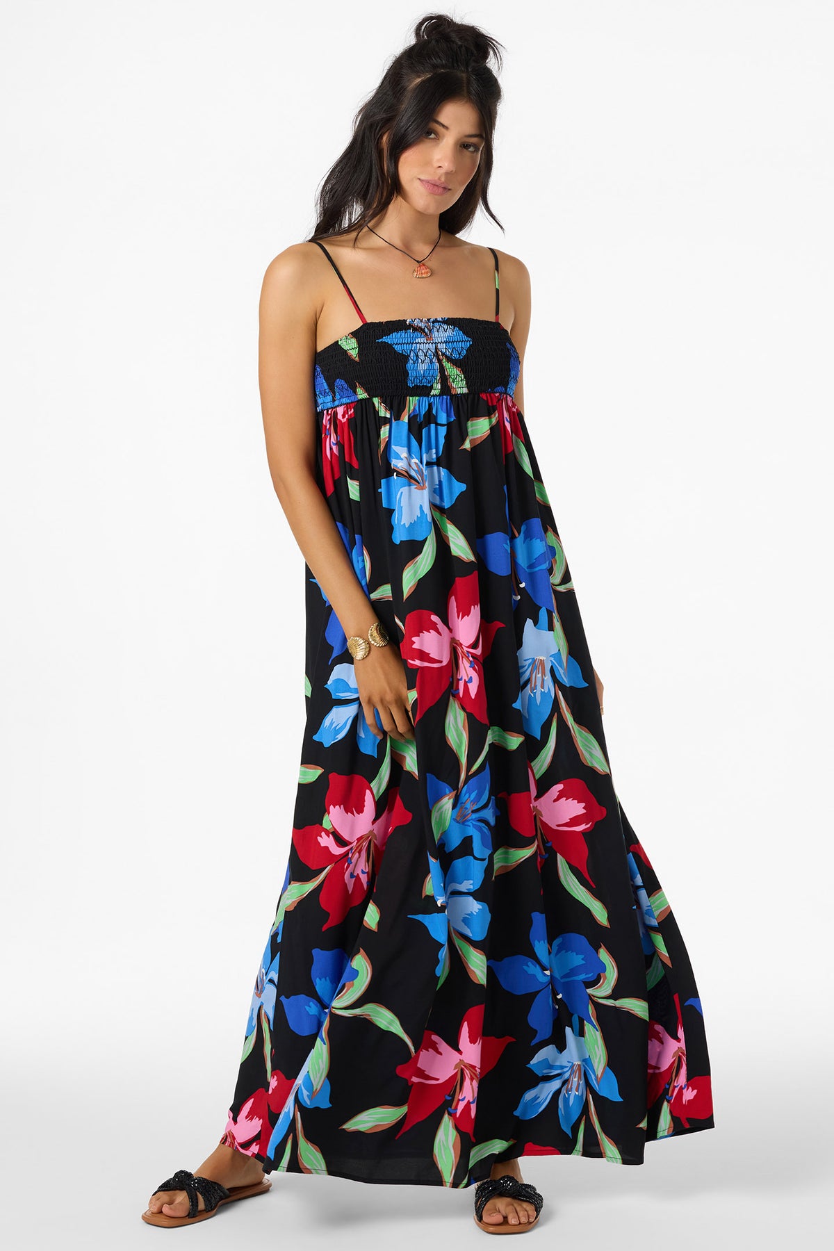 o'neill maxi dress Women's Nickie Floral in Black, Size XS, Viscose Woven Maxi Dress 100% Wood Finish:Heritage White Oak Vivianne Simple Satin Long Prom