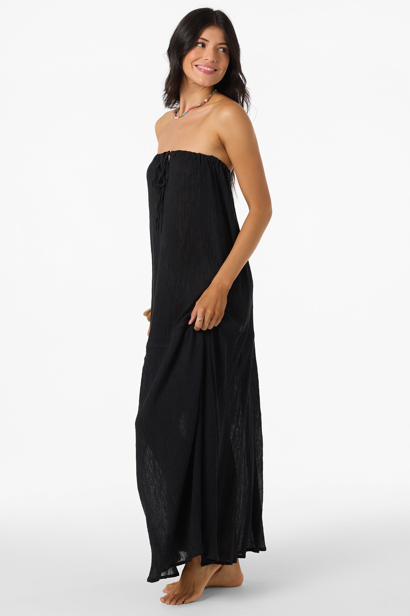 O'Neill Women's Janey Maxi Cover-Up Dress in Black, Size Small, Viscose O'Neill Women's Janey Maxi Cover-Up Dress in Black, Size Small, Viscose