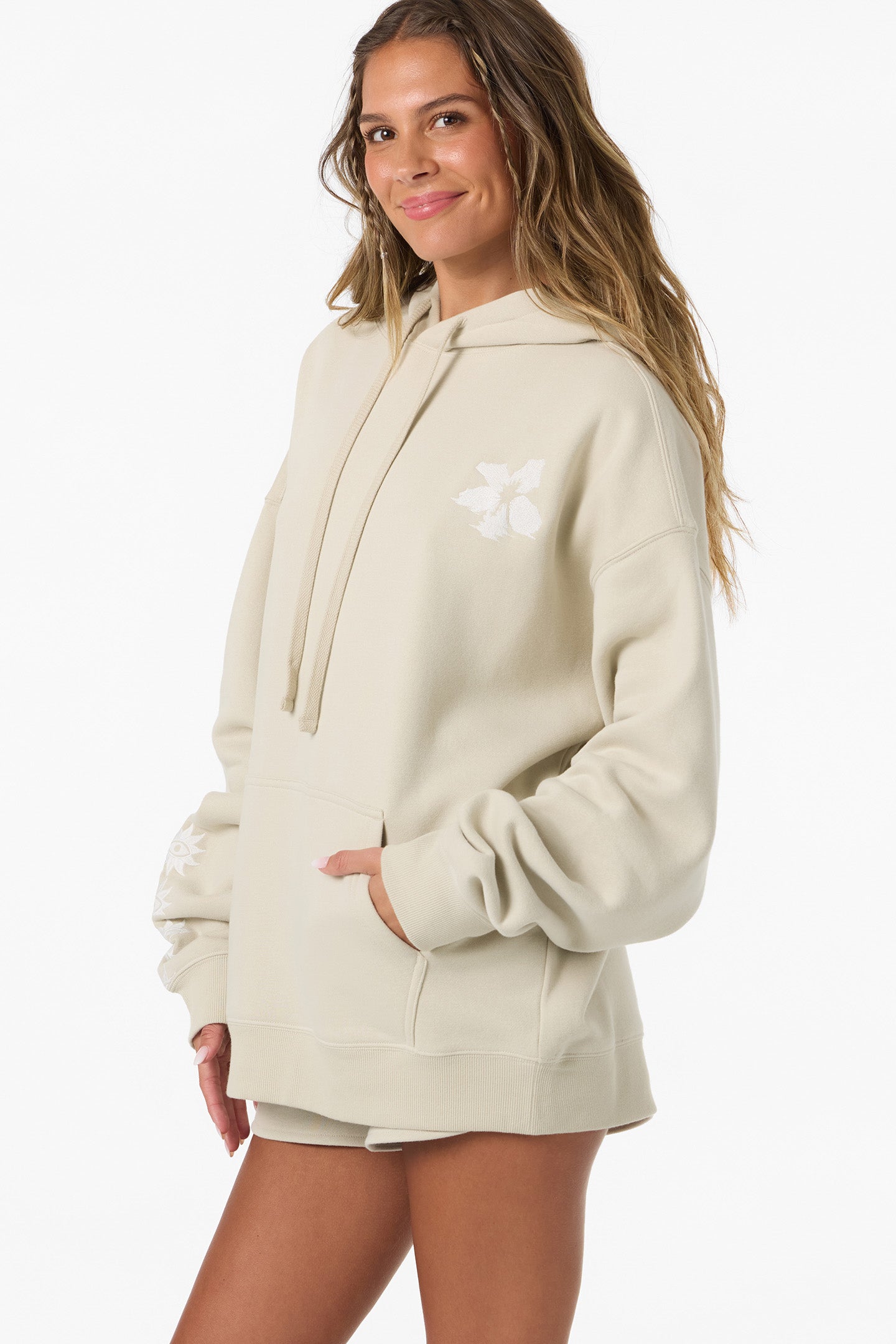 トップス HOLIDAY ULTRA HEAVY SWEAT CUTOFF HOODIE Tropic Melt Oversized Hoodie Pullover Fleece - Lt Khaki | O'Neill