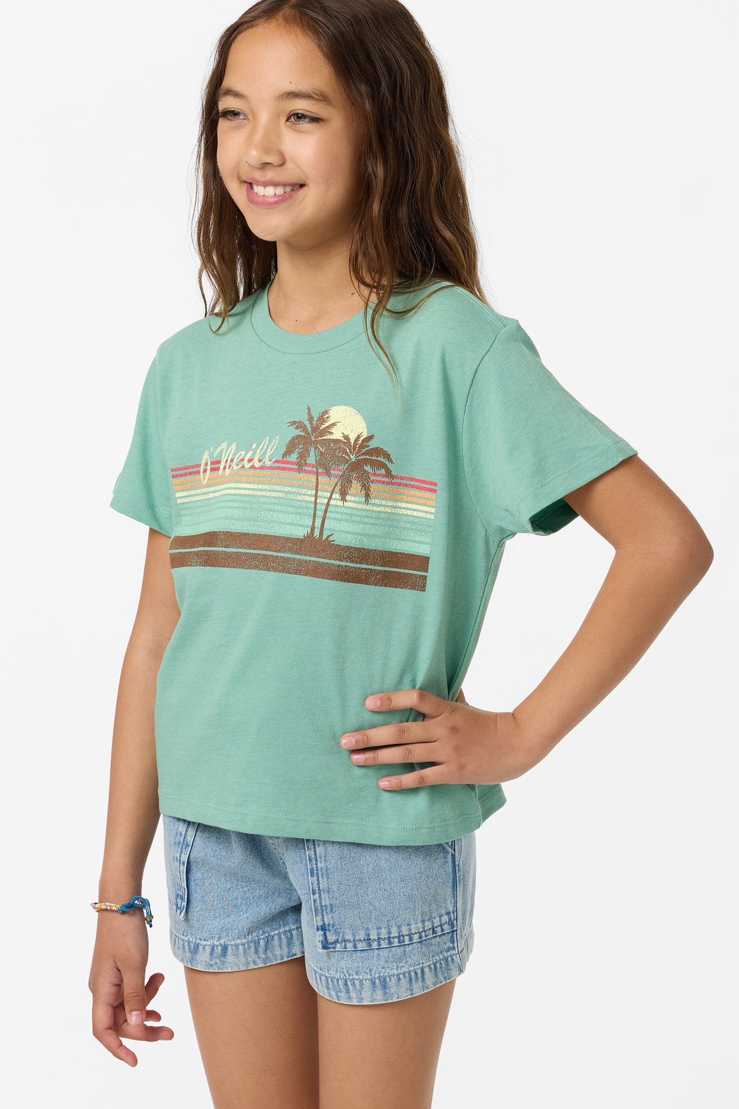 Girl's Retro Stripe Willa Skimmer Tee - Green | O'Neill