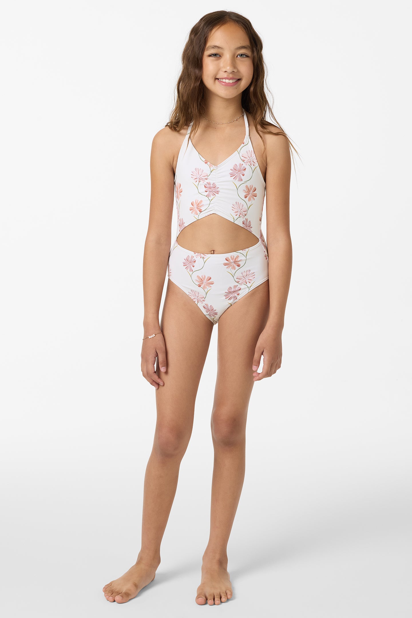 Girl's Ivy Floral Cinched One-Piece - Tofu | O'Neill