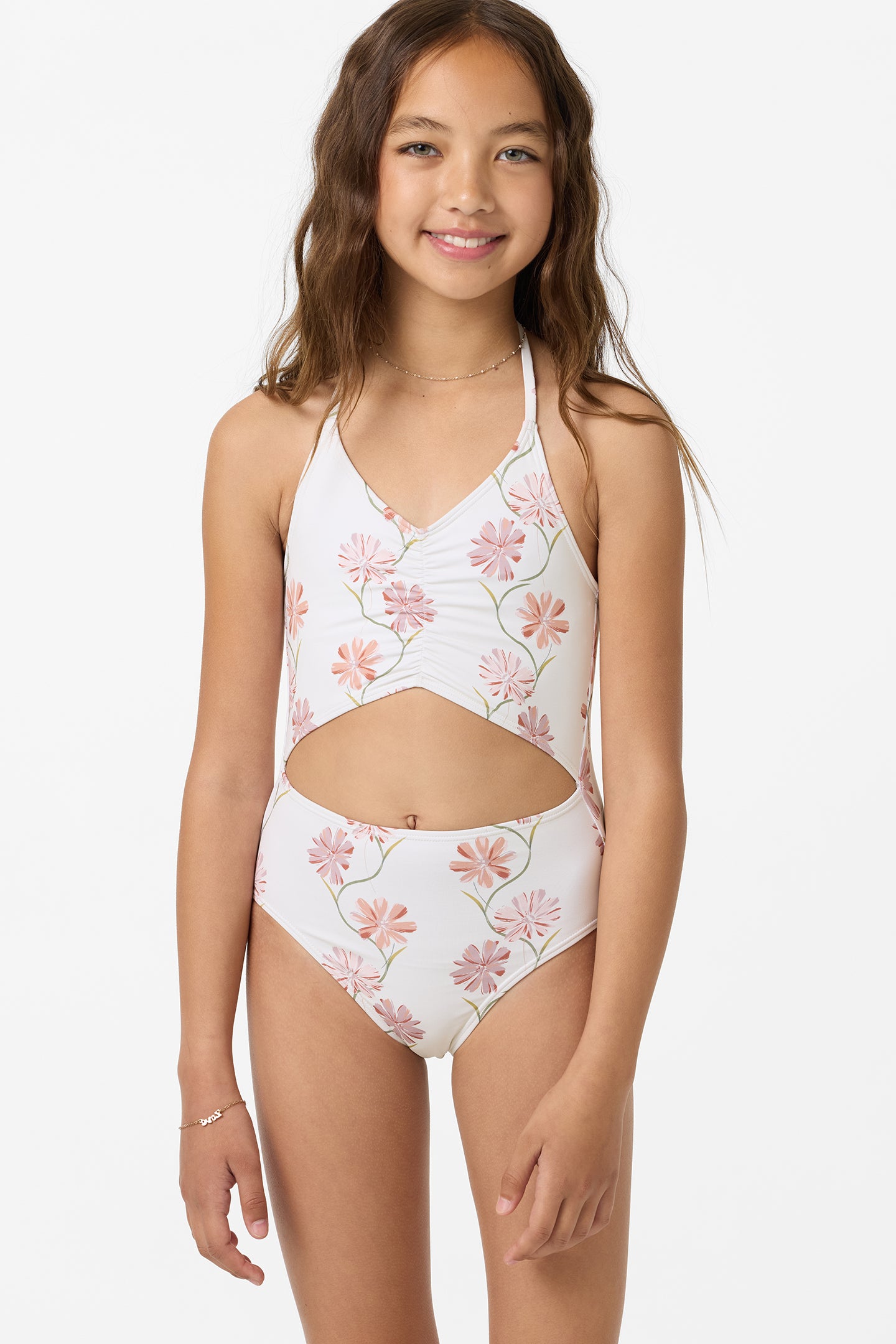 Girl's Ivy Floral Cinched One-Piece - Tofu | O'Neill