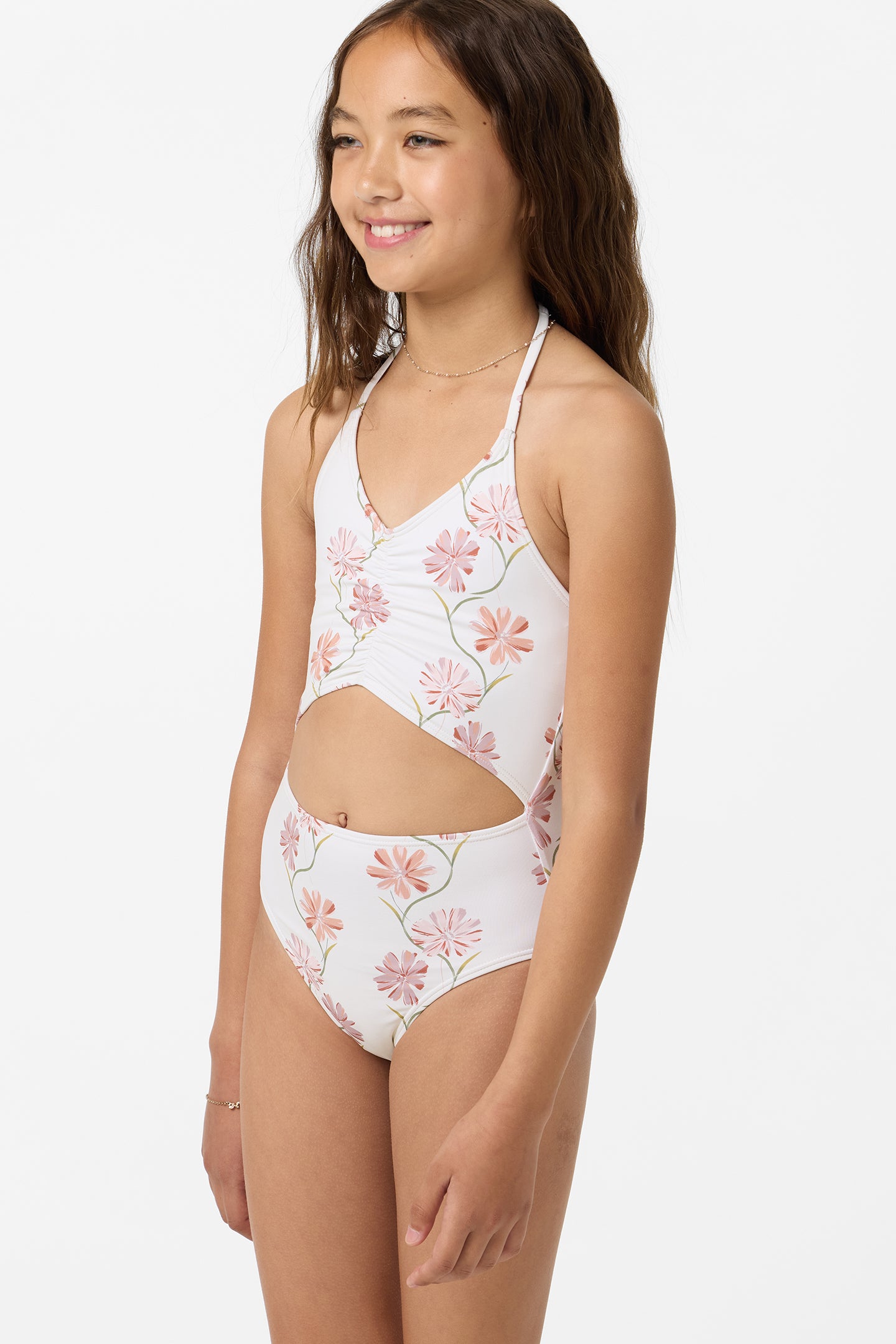 Girl's Ivy Floral Cinched One-Piece - Tofu | O'Neill
