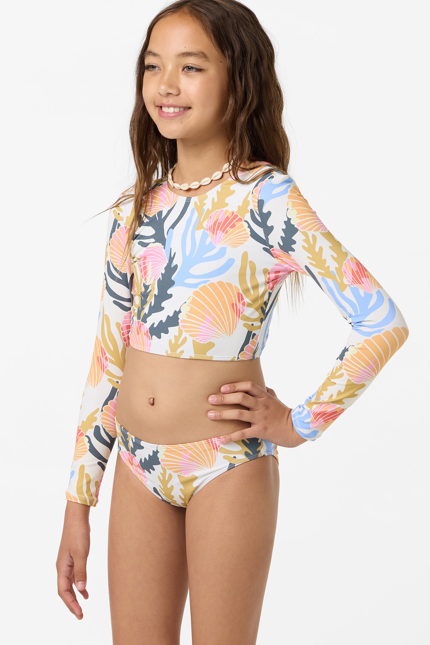 Girl's Cora Geo Long Sleeve Crop Swim Set - Multi Clr | O'Neill