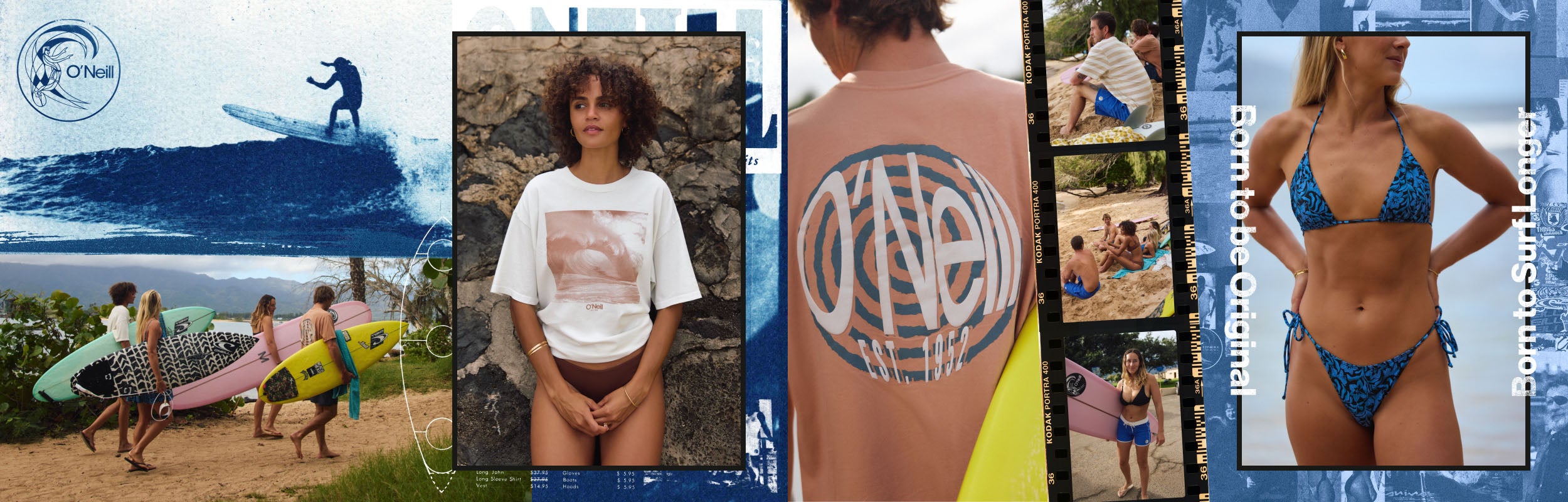 Collage of people wearing branded clothing and accessories with a focus on a logo.