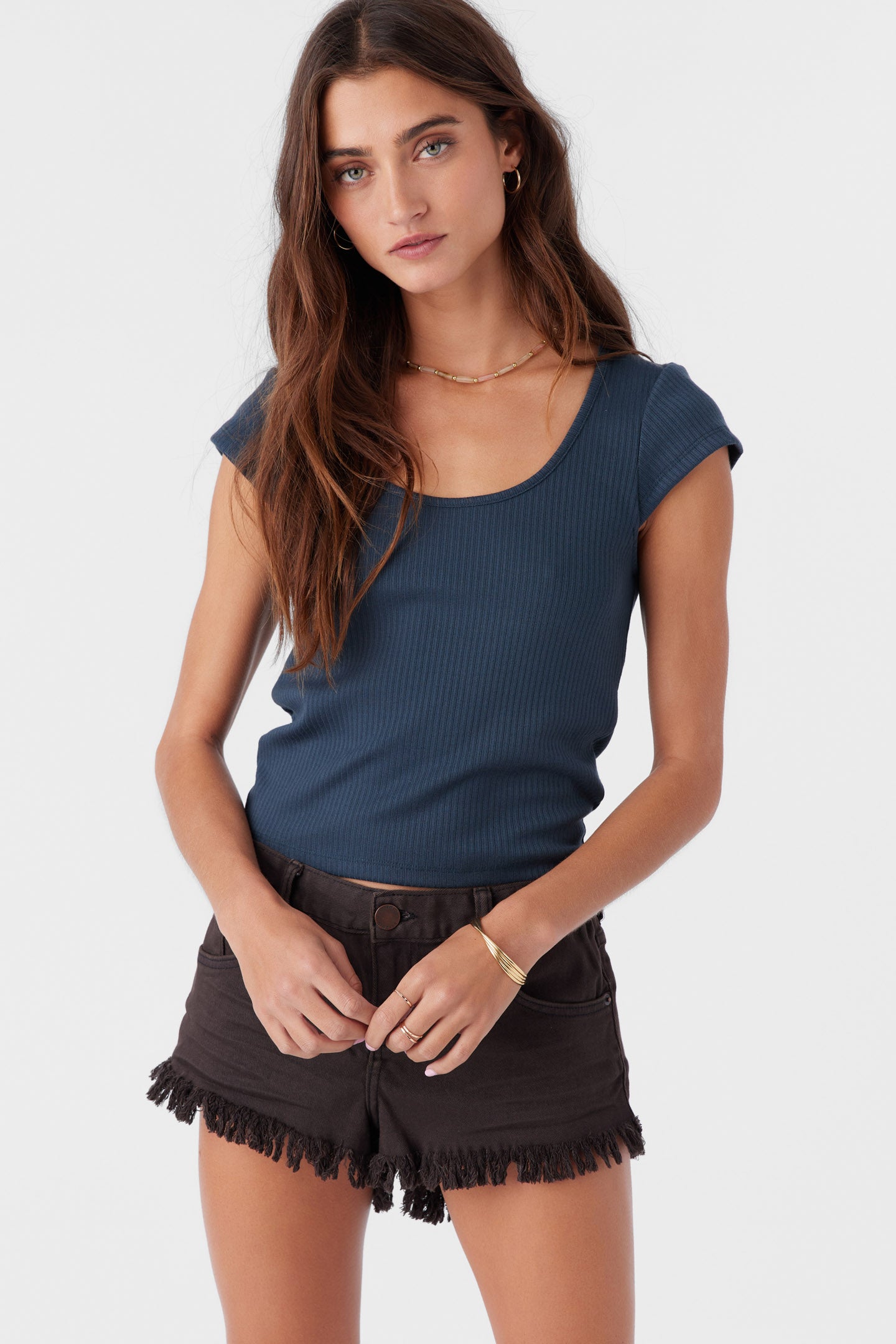 HADLIE RIB KNIT SHORT SLEEVE TOP