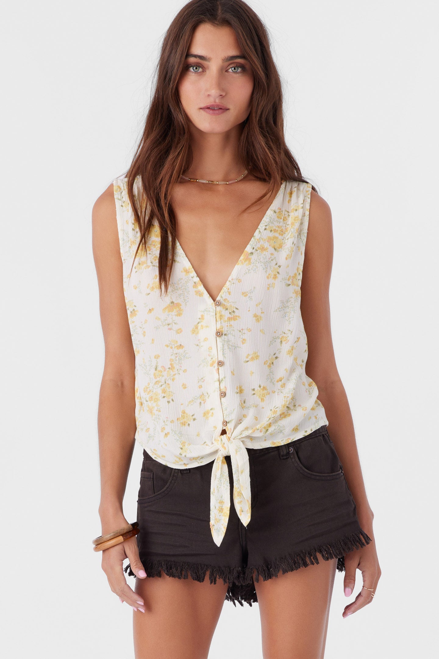 JADEN TATIANNA FLORAL TIE-FRONT TOP