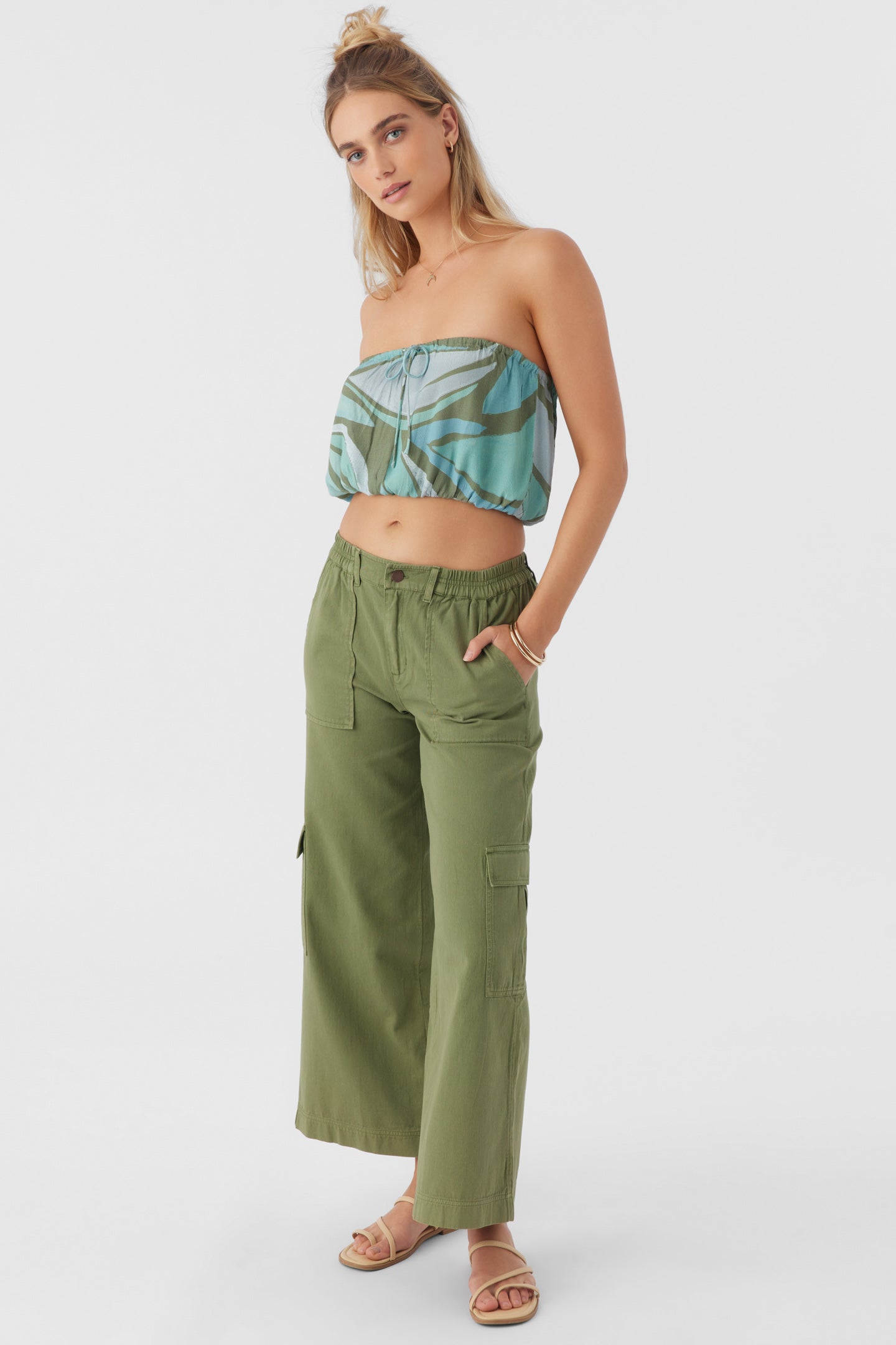 DANNY LORETA PRINT STRAPLESS CROP TOP