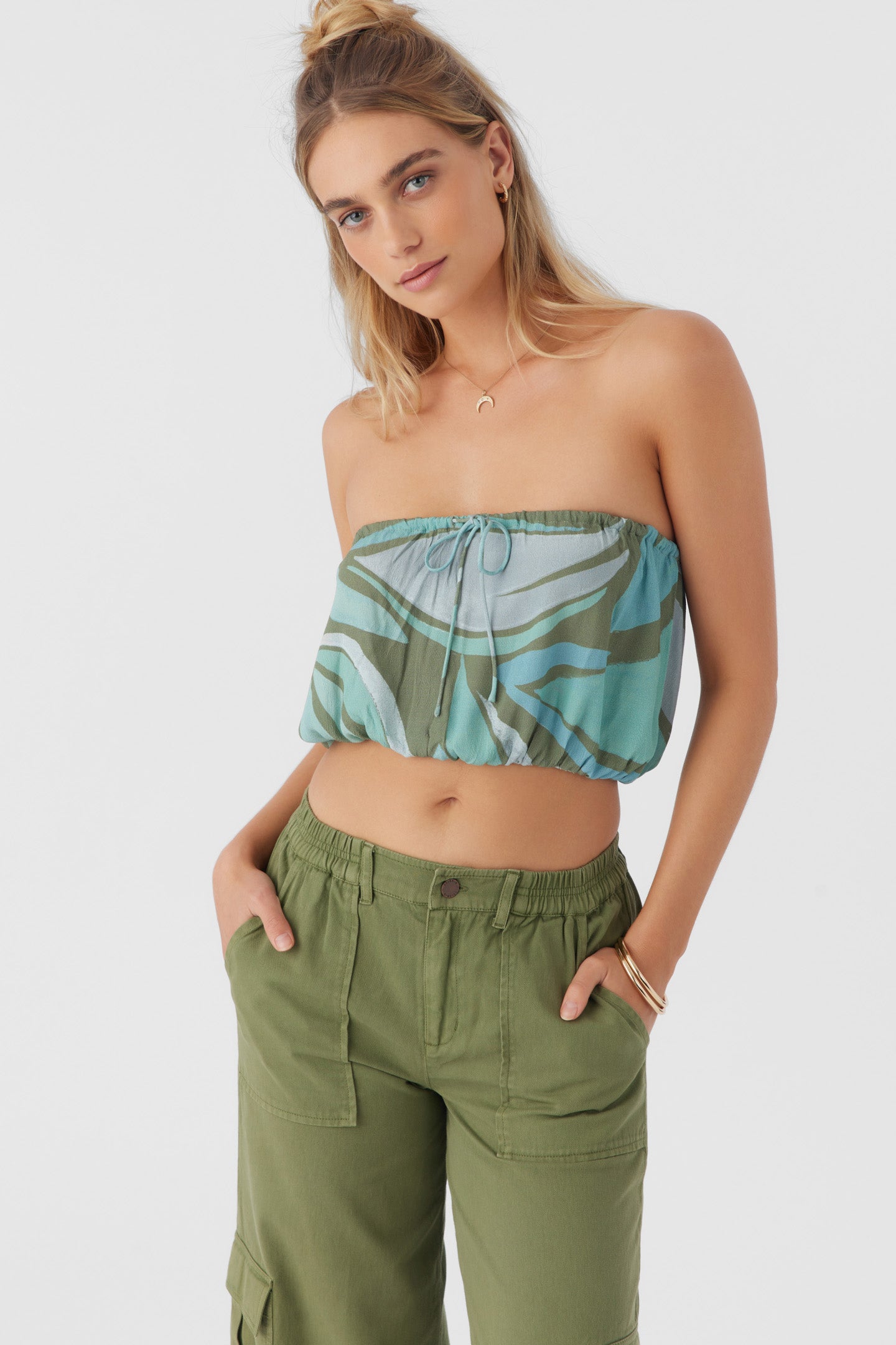 DANNY LORETA PRINT STRAPLESS CROP TOP