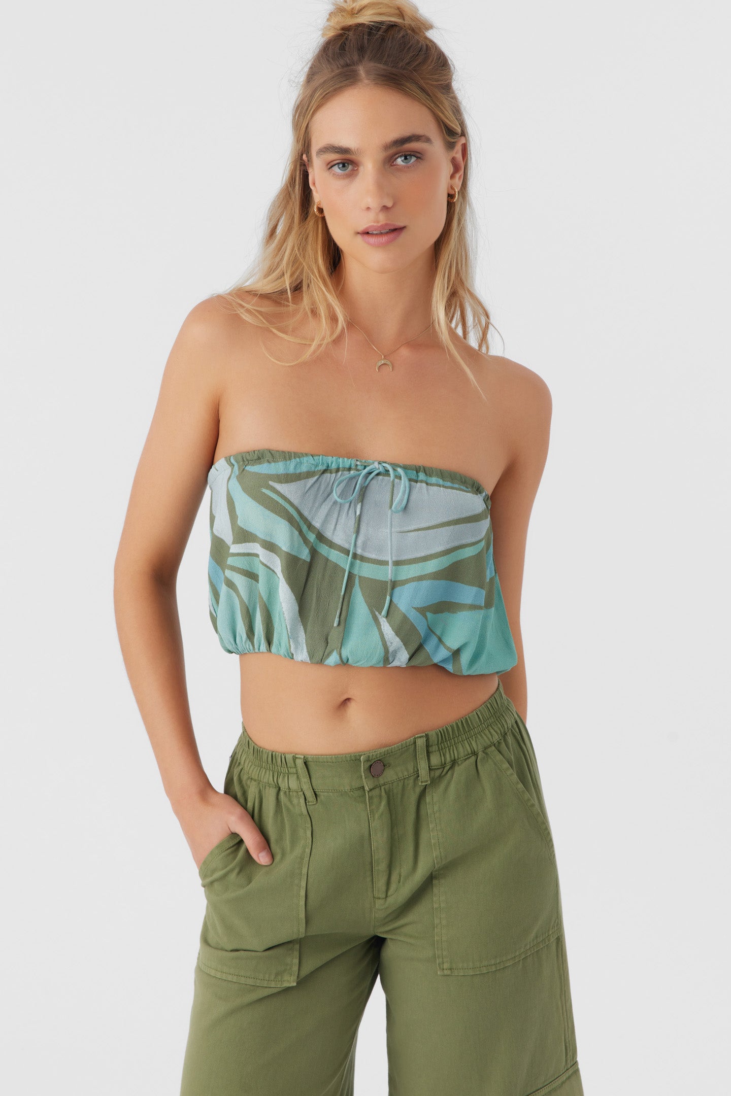 DANNY LORETA PRINT STRAPLESS CROP TOP