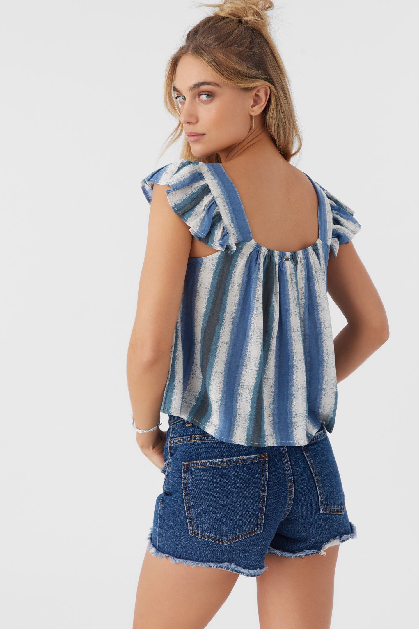 SYNDIE FADE STRIPE RUFFLE SLEEVE TOP