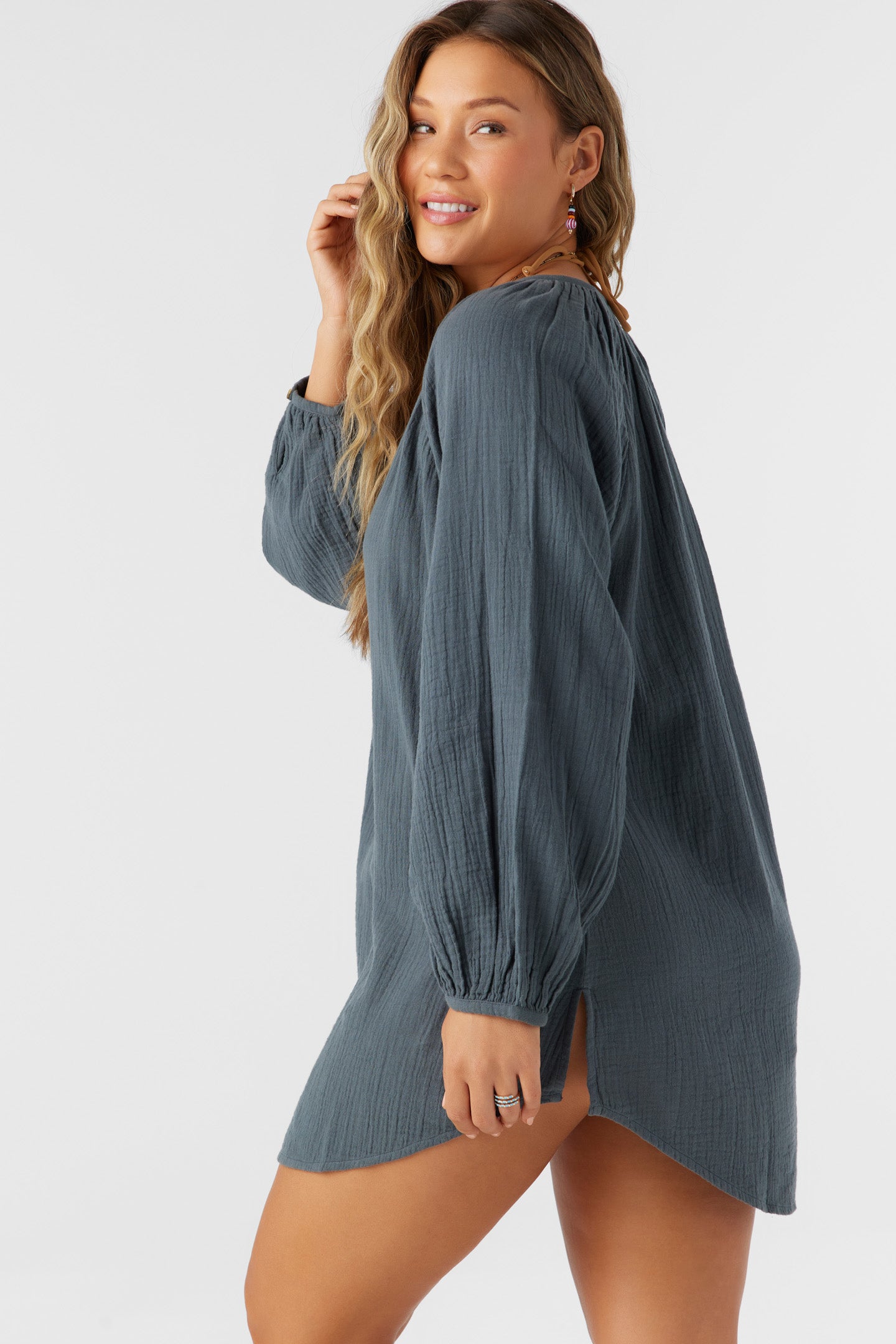 Krysten Crinkle Double Gauze Tunic Swim Cover-Up - Slate