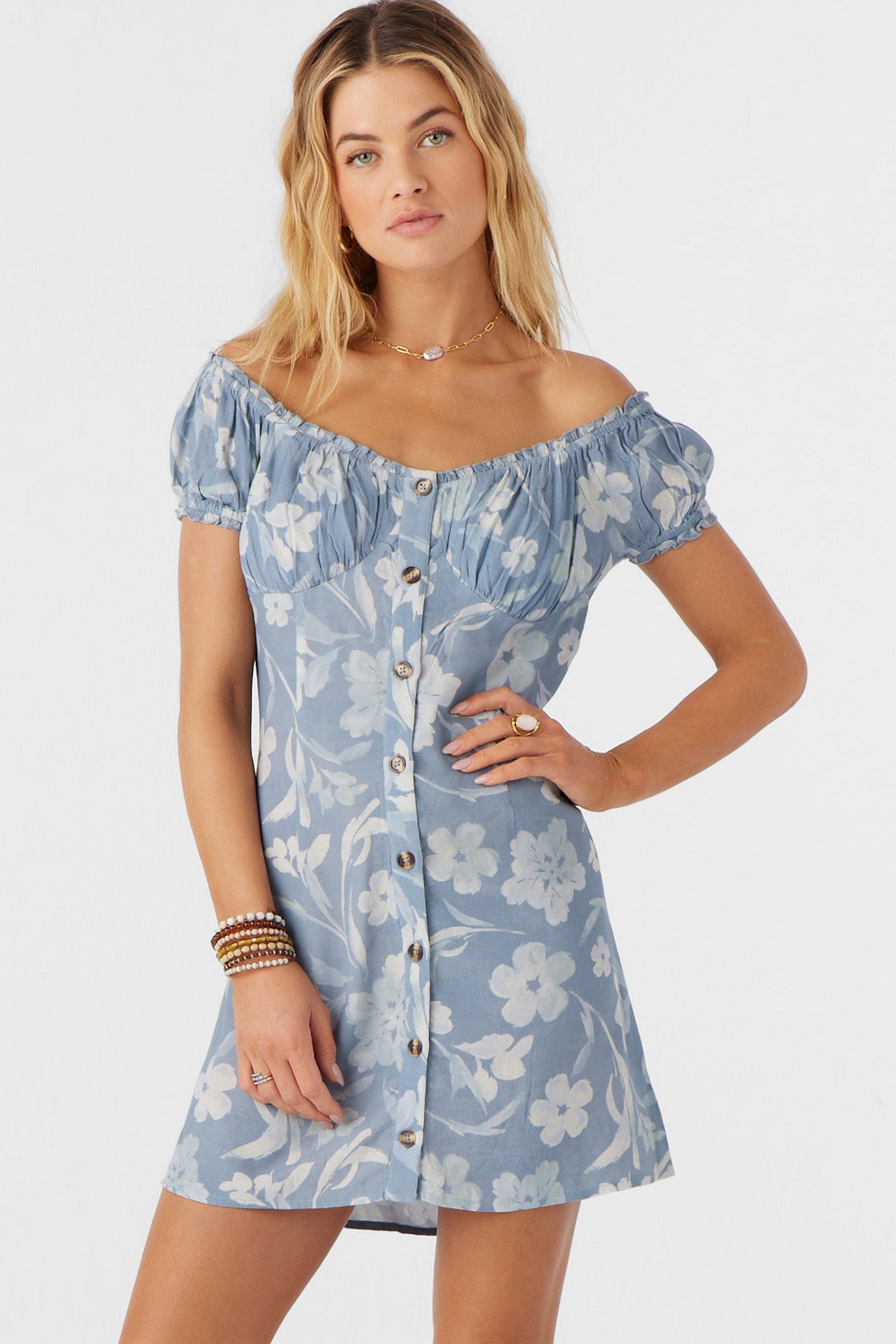 ELLISON EMILIA FLORAL OFF-THE-SHOULDER MINI DRESS