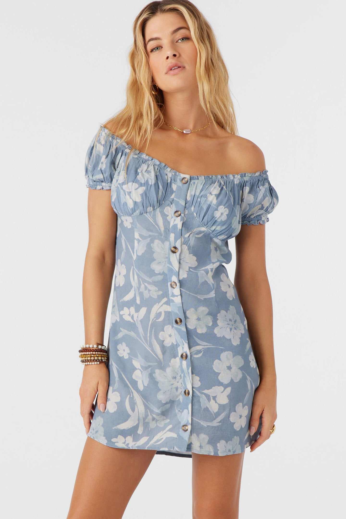 ELLISON EMILIA FLORAL OFF-THE-SHOULDER MINI DRESS