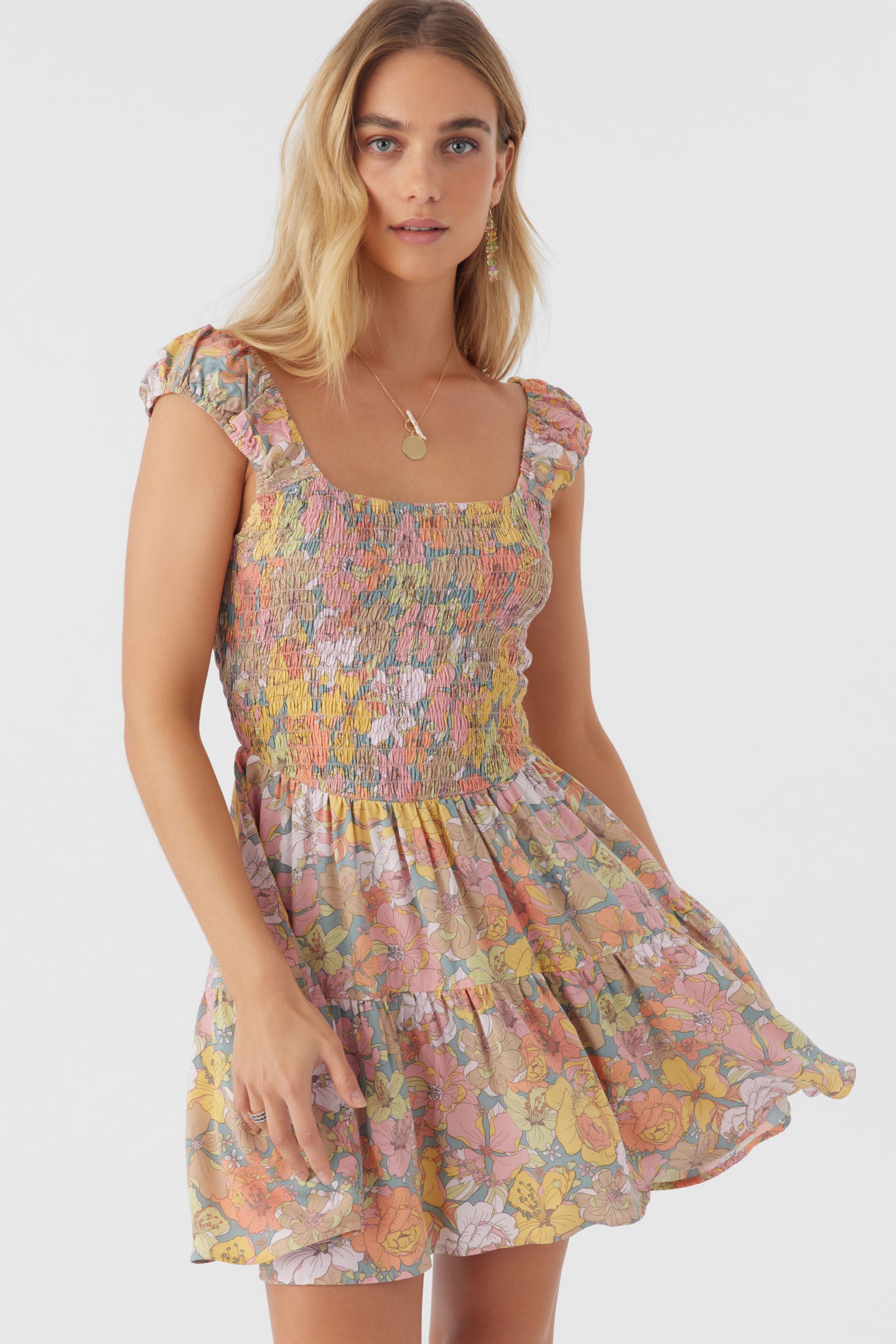 ADELLE JANIS FLORAL SMOCKED DRESS