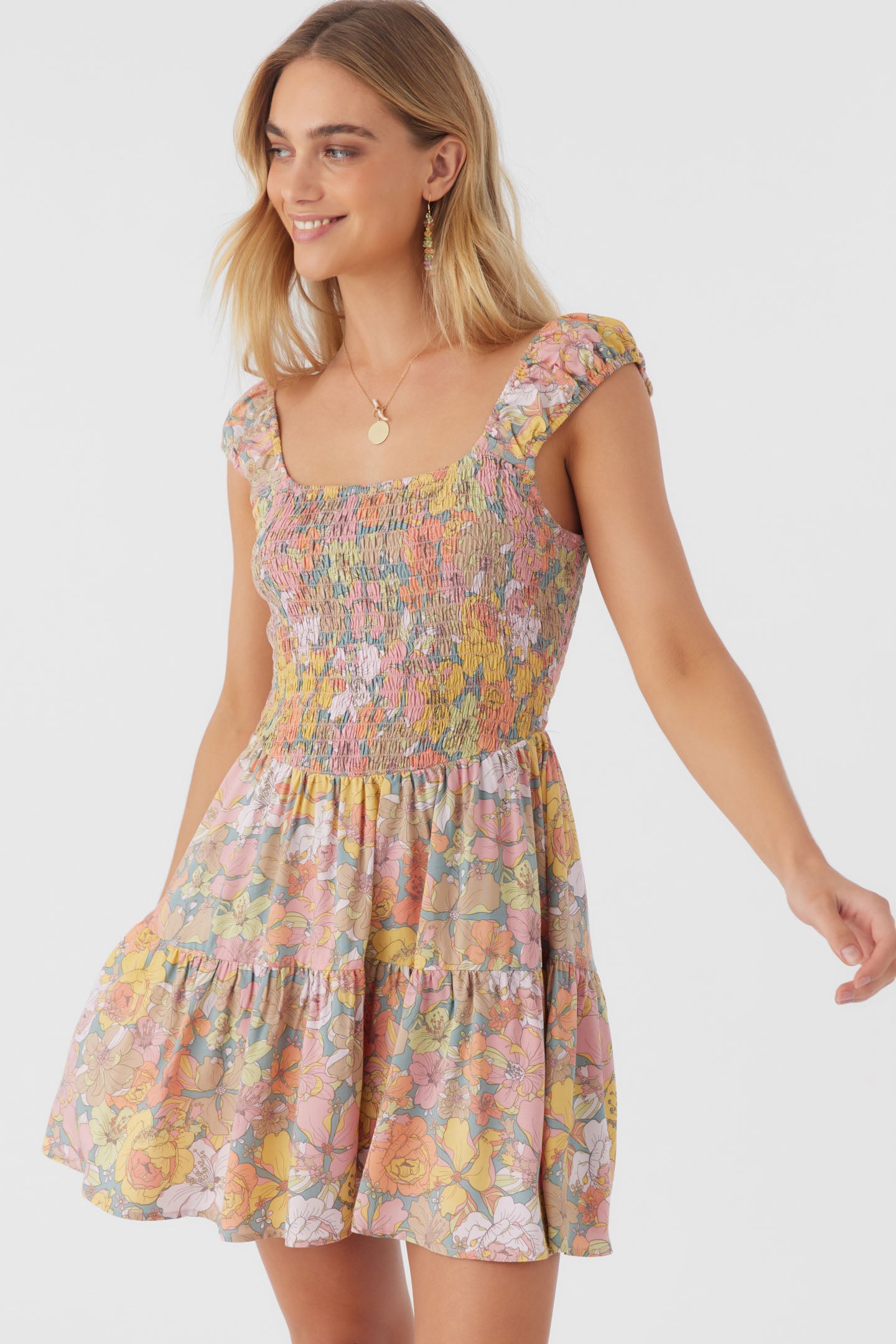 ADELLE JANIS FLORAL SMOCKED DRESS