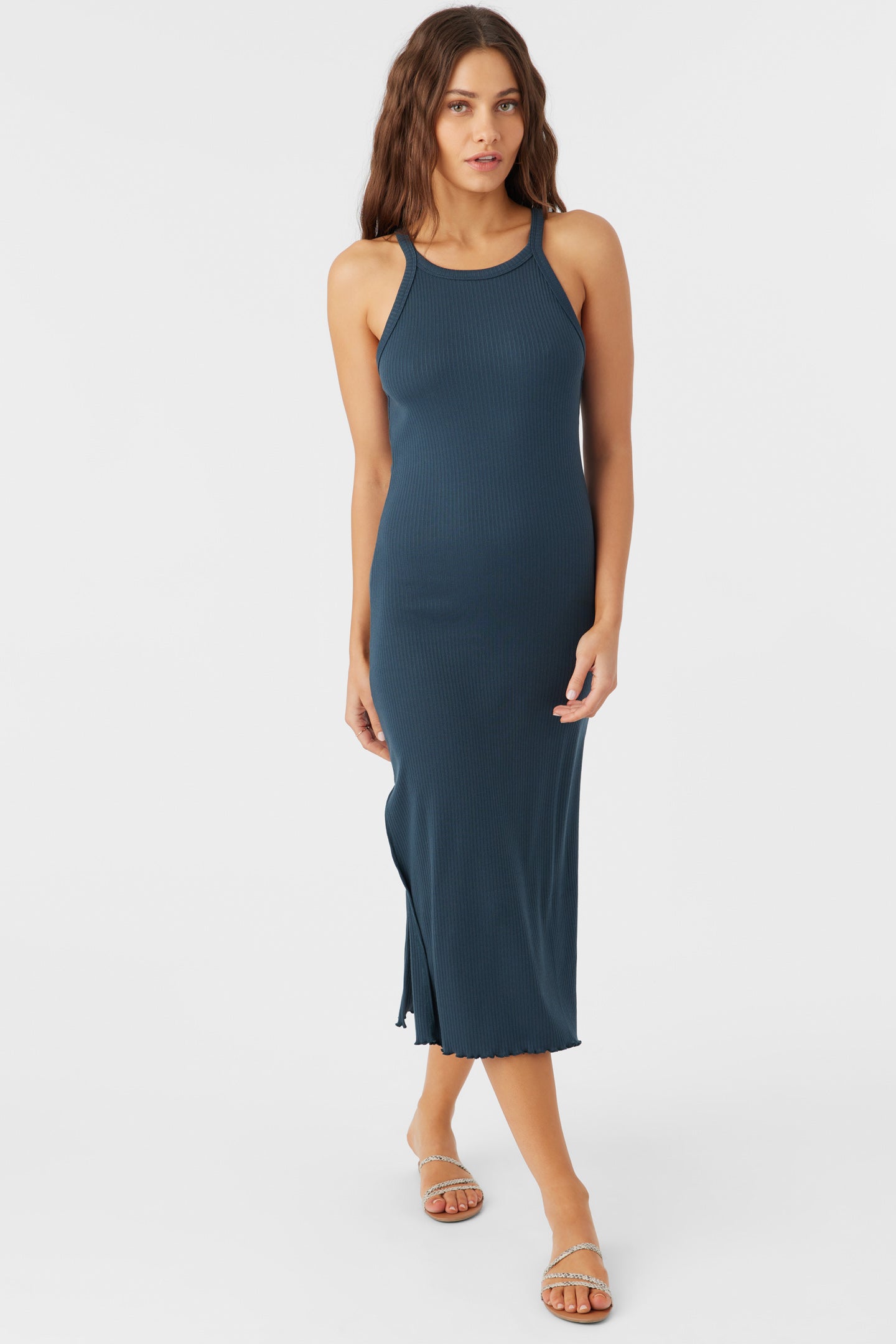 Midi Length Dress English Factory - Sleeveless Tie-Strap Lace Midi Dress V-neck Midi Dress Side Slits Midi Length Dress English Factory - Sleeveless Tie-Strap Lace Midi Dress V-neck Midi Dress Side Slits