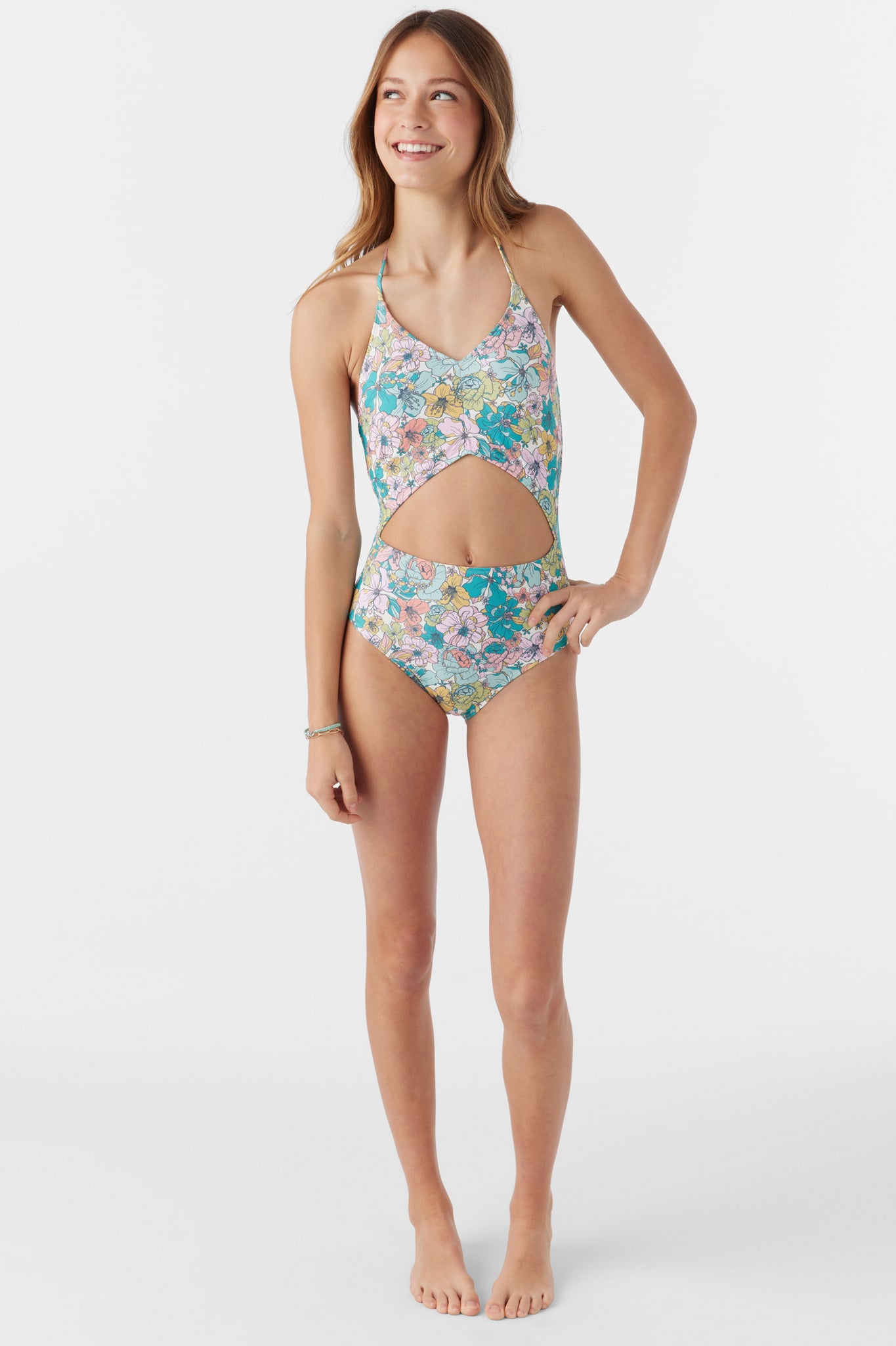 GIRL'S JANIS FLORAL CINCHED ONE-PIECE