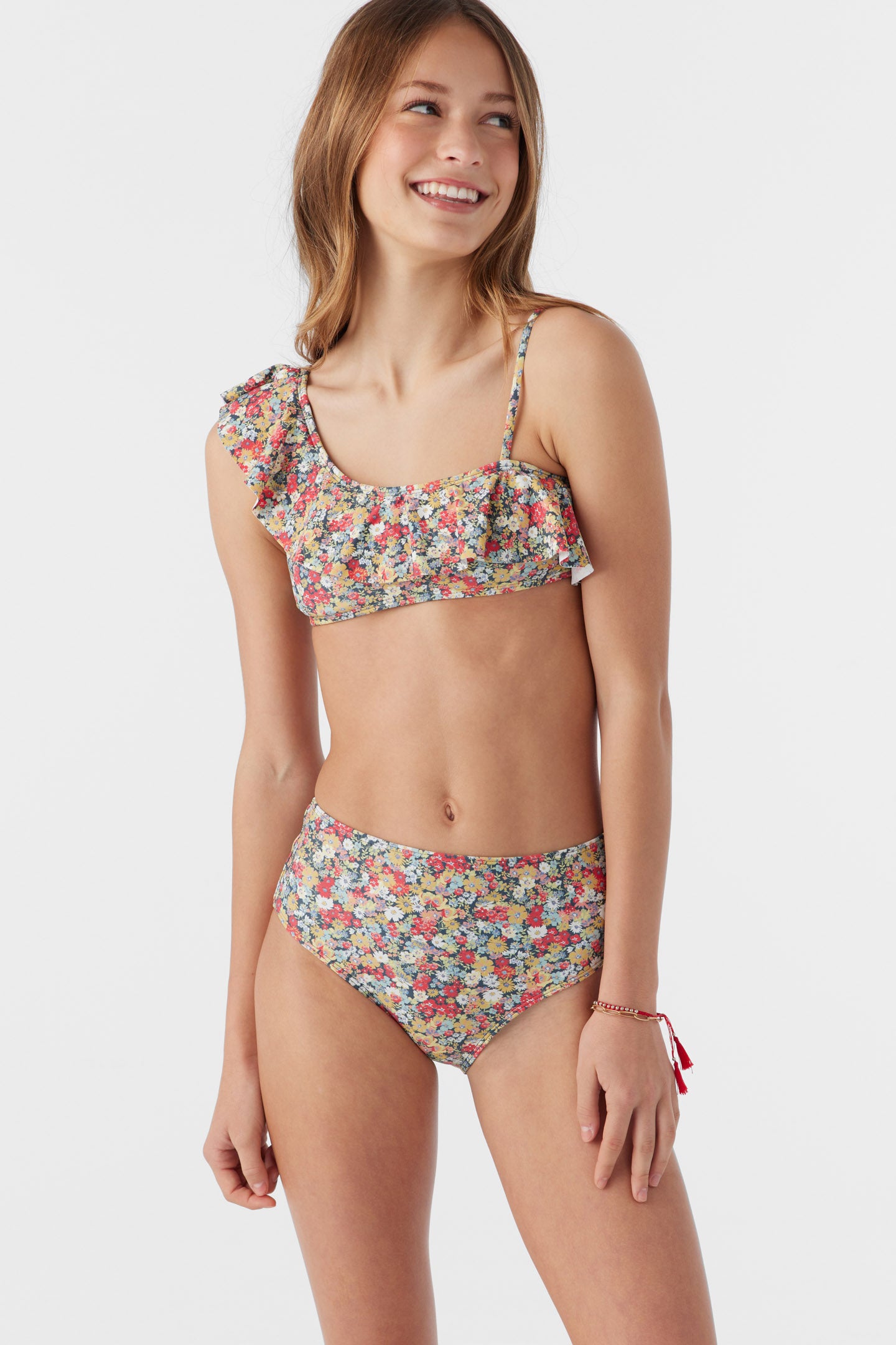 GIRL'S EDEN DITSY ASYMM RUFFLE TOP SWIM SET