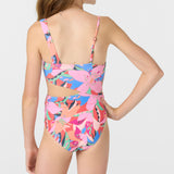 Girl's Cabana Floral Asymmetrical One-Piece