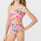 Girl's Cabana Floral Asymmetrical One-Piece