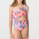 Girl's Cabana Floral Asymmetrical One-Piece