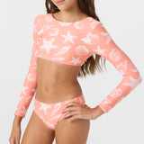 Girl's Sandy Seashells Long Sleeve Crop