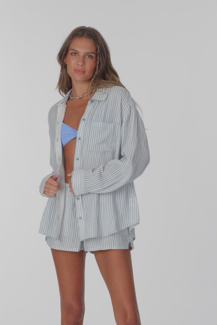 Leni Stripe Relaxed Shirt Long Sleeve Top - Tofu | O'Neill