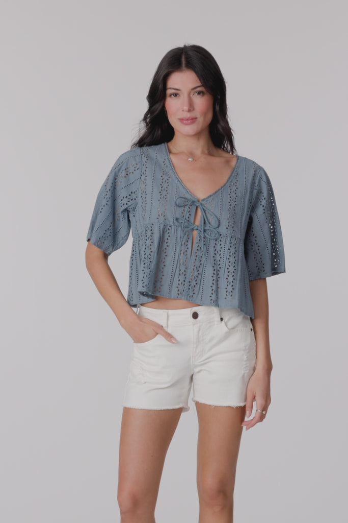 Loni Eyelet Top - Provincial Blue | O'Neill