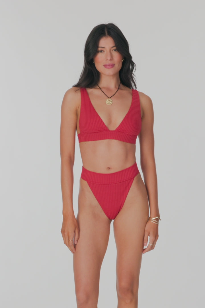 Shorebreak Rib Santa Barbara High Rise Cheeky Bottoms - Lifeguard Red | O'Neill