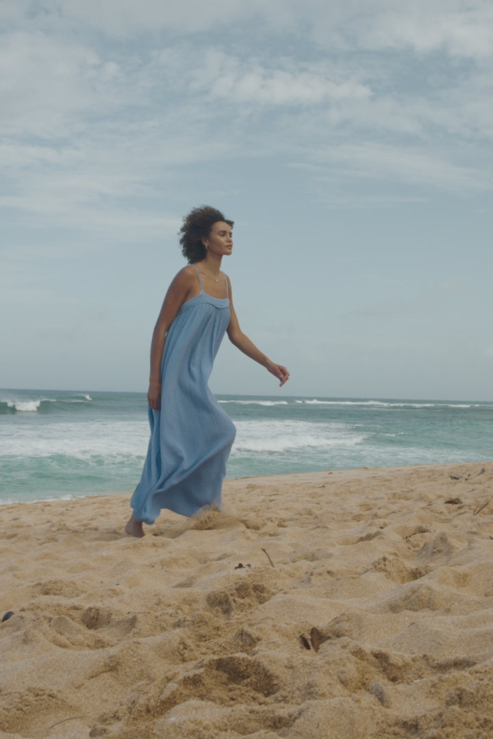 blue beach dress O'Neill Women's Saltwater Solids Sai Maxi Cover-Up Dress in Blue Glass, Size XL