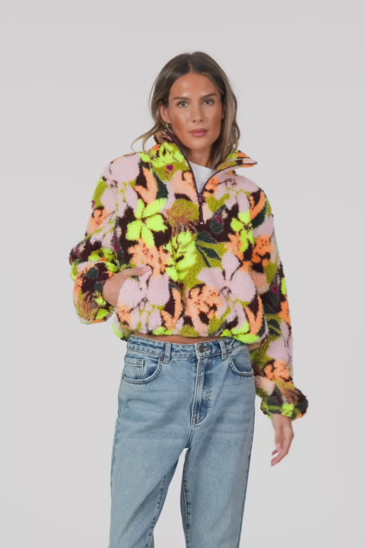 Kacey High Pile 1/2 Zip Jacket - Chartreuse | O'Neill