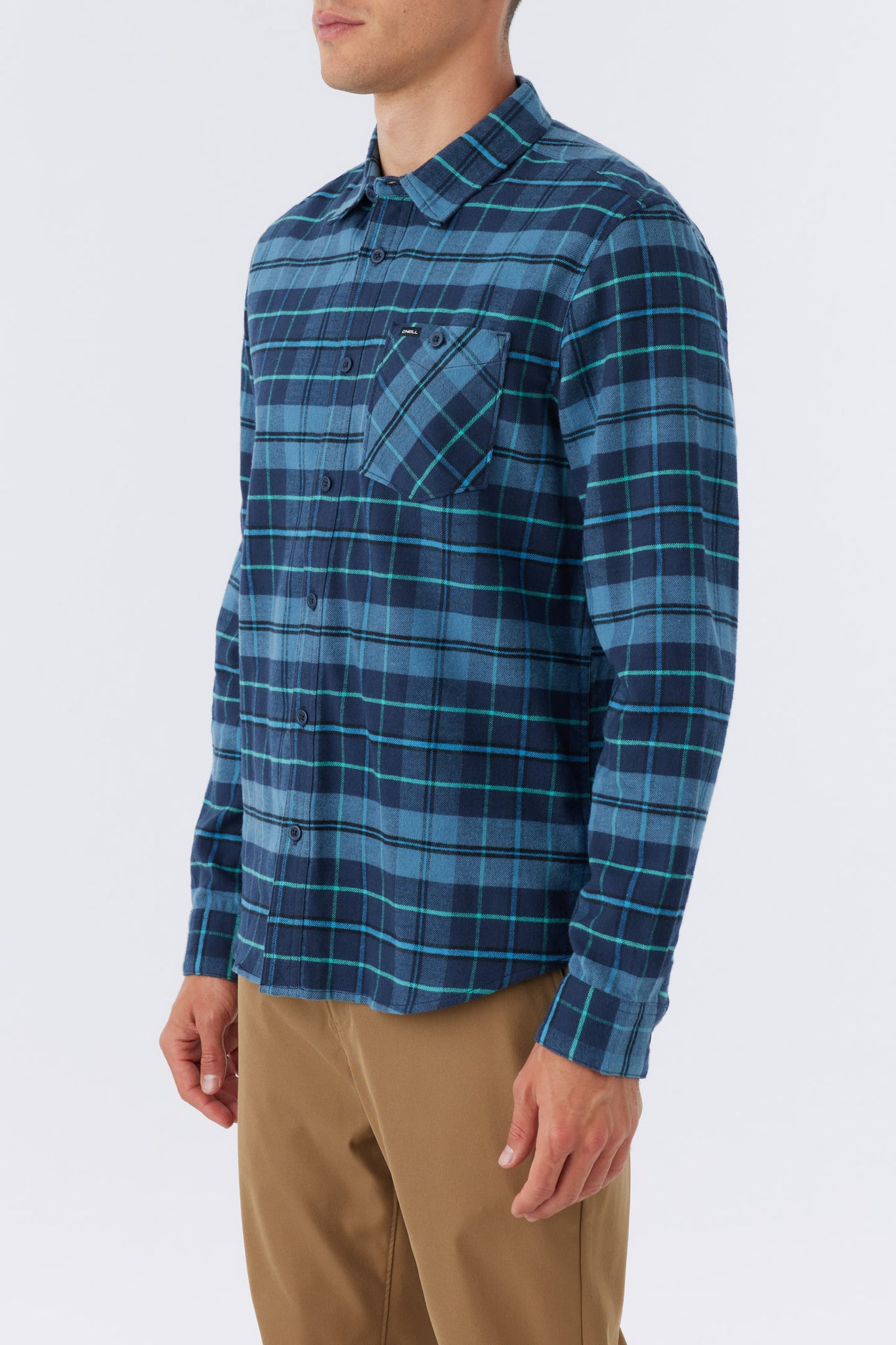 O'Neill Men's Redmond Plaid Stretch Flannel Shirt – Long Sleeve, Blue, Regular Fit (S-2XL)