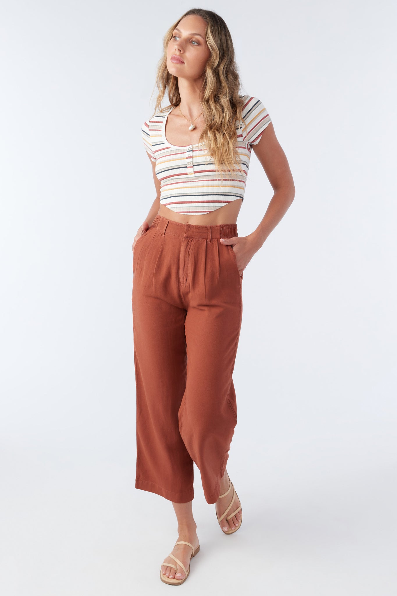 Camel | Laundered Linen Wide Leg Trouser | Pure Collection