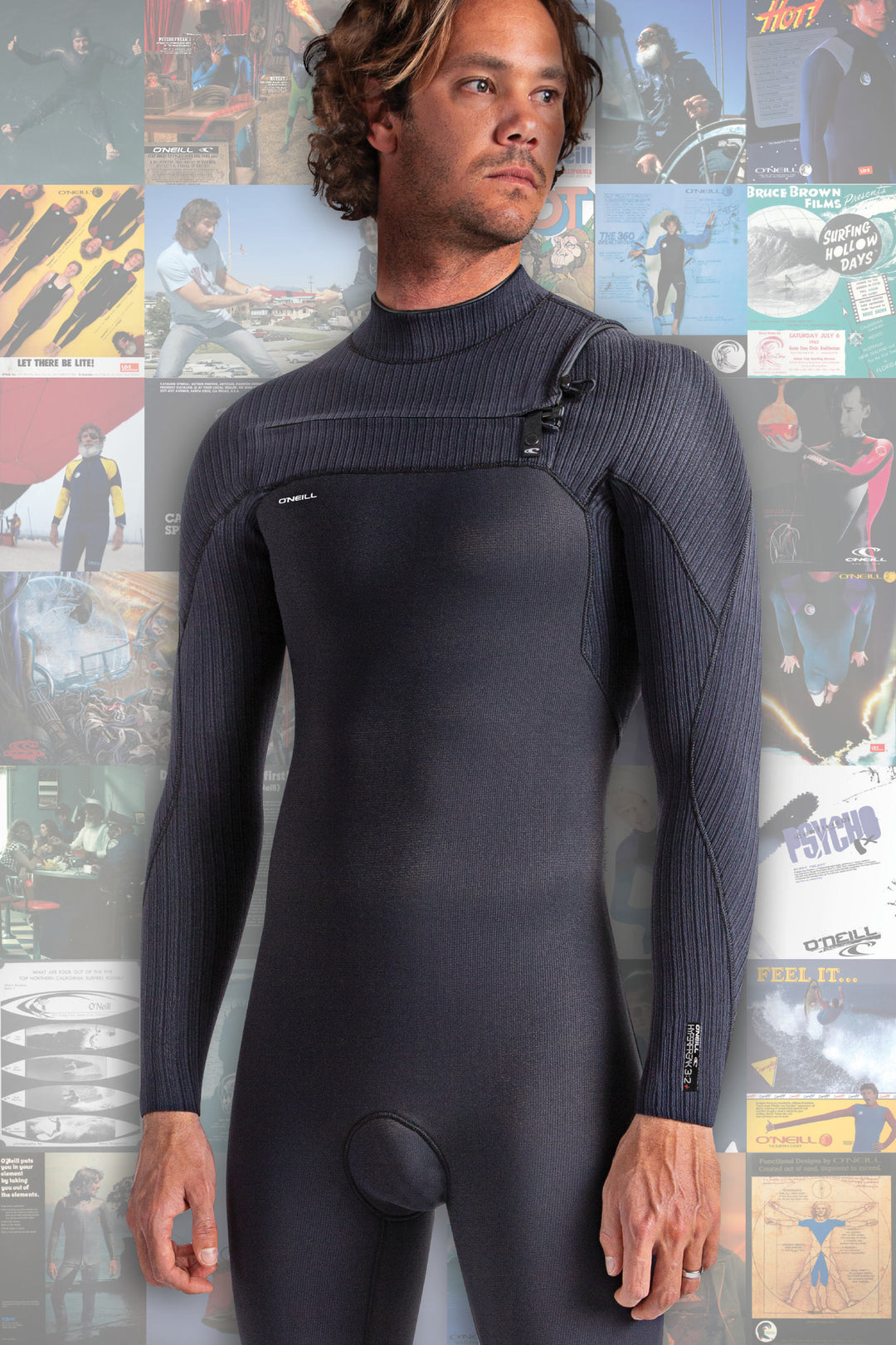 Muta O'Neill Hyperfreak Fire Uomo 3/2 Mm, Zip Sul Petto, Nera, Nuova Con Etichette