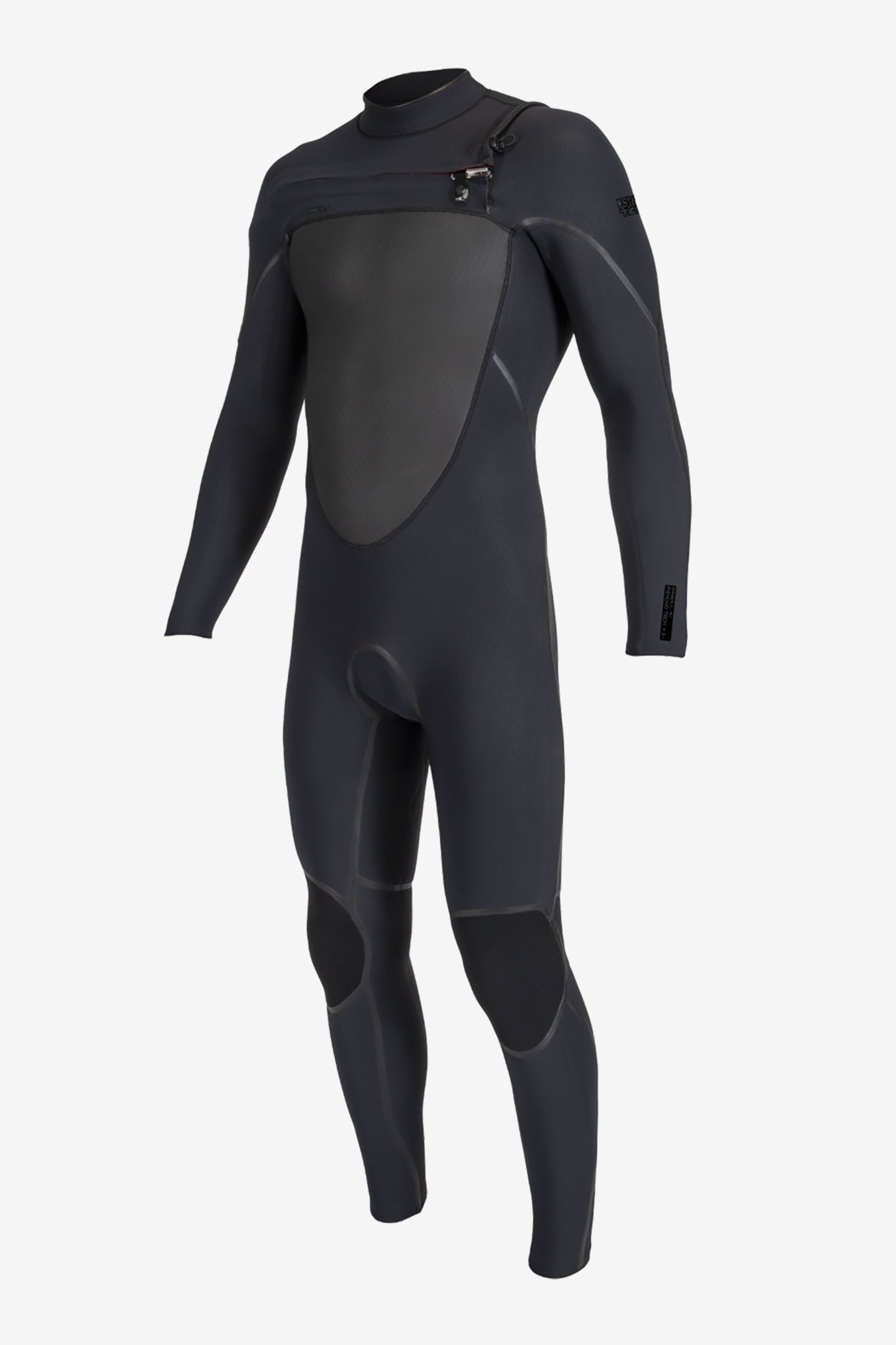 O'Neill Psycho Tech 4/3+ Premium Cold-Water Chest-Zip Steamer — full deck view