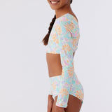 Girl's Piper Floral Long Sleeve Crop Top Set