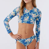 Girl's Tulum Tropical Long Sleeve Crop Swim Set