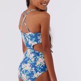 Girl's Tulum Tropical Knot Front One-Piece
